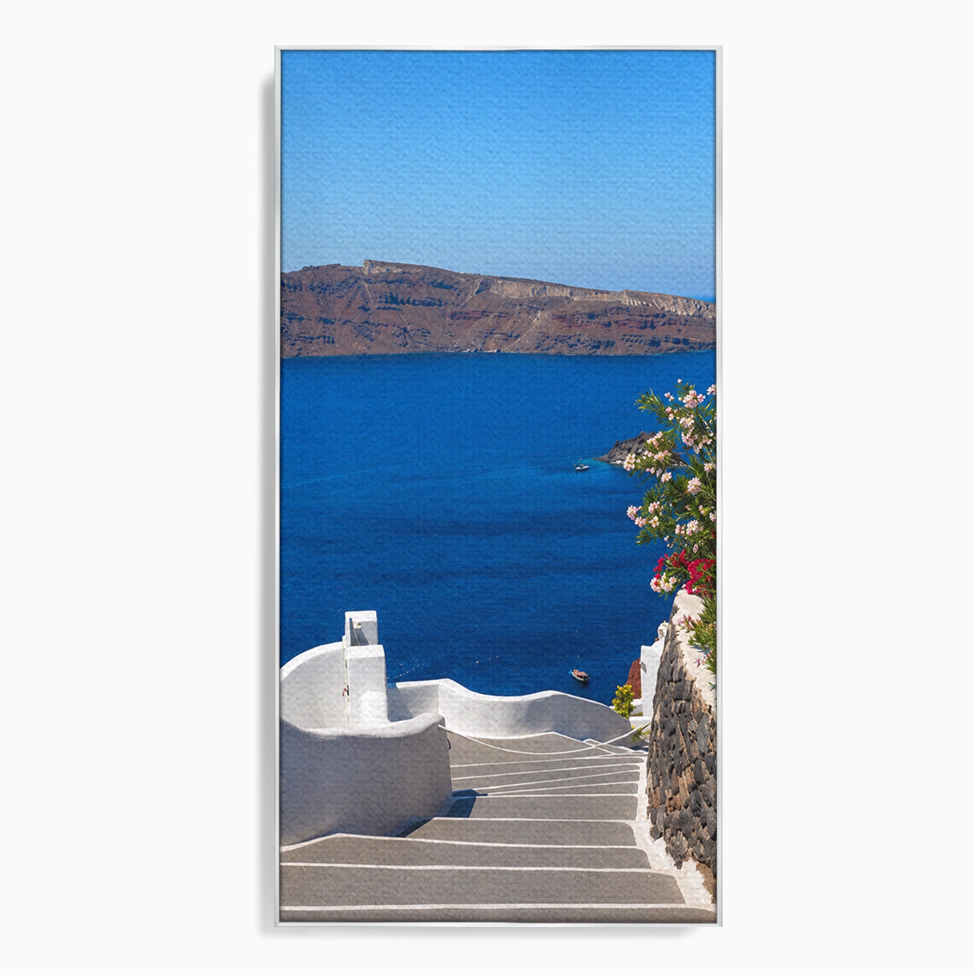 Tablou Canvas Premium LuxCanva® A1758, Scara Spre Mare, Mare, Peisaj, Santorini, Vacanta, Living, Culori Vibrante