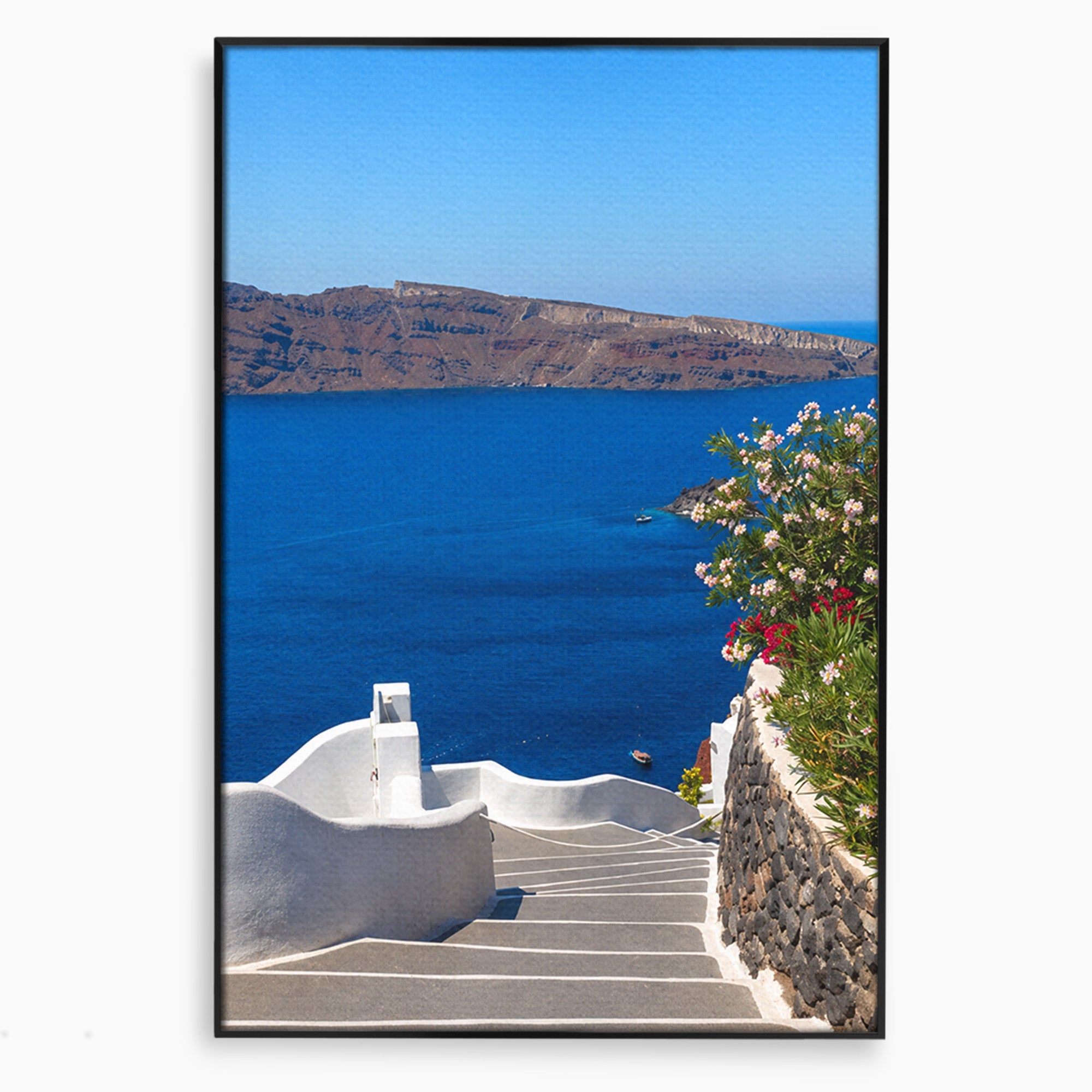 Tablou Canvas Premium LuxCanva® A1758, Scara Spre Mare, Mare, Peisaj, Santorini, Vacanta, Living, Culori Vibrante
