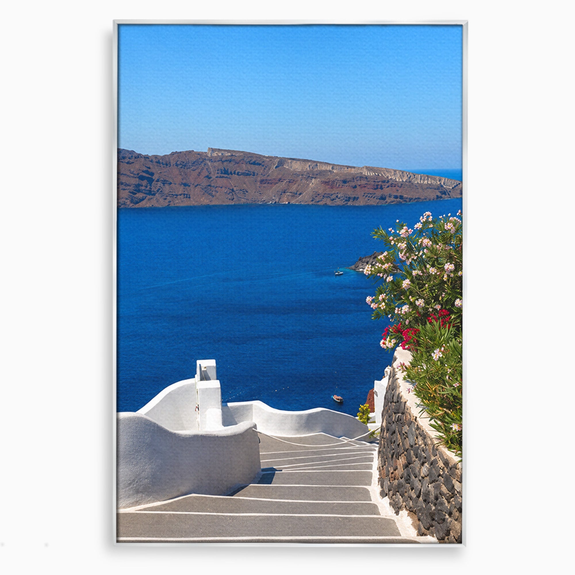 Tablou Canvas Premium LuxCanva® A1758, Scara Spre Mare, Mare, Peisaj, Santorini, Vacanta, Living, Culori Vibrante