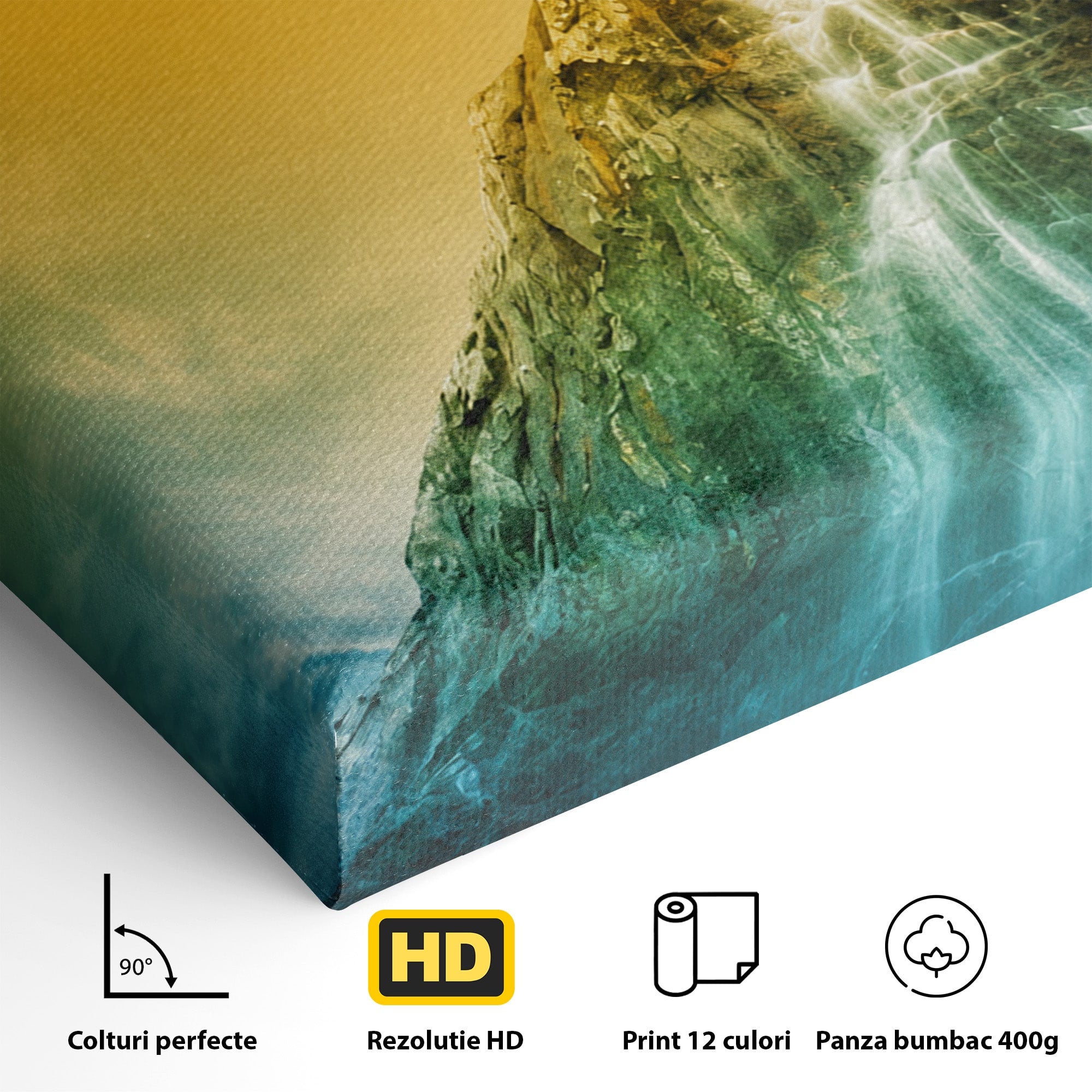 Tablou Canvas Premium LuxCanva® A1762, Copac Singuratic Pe Stanca, Peisaj, Copac, Stanca, Apus, Living, Natura, Culori Vibrante