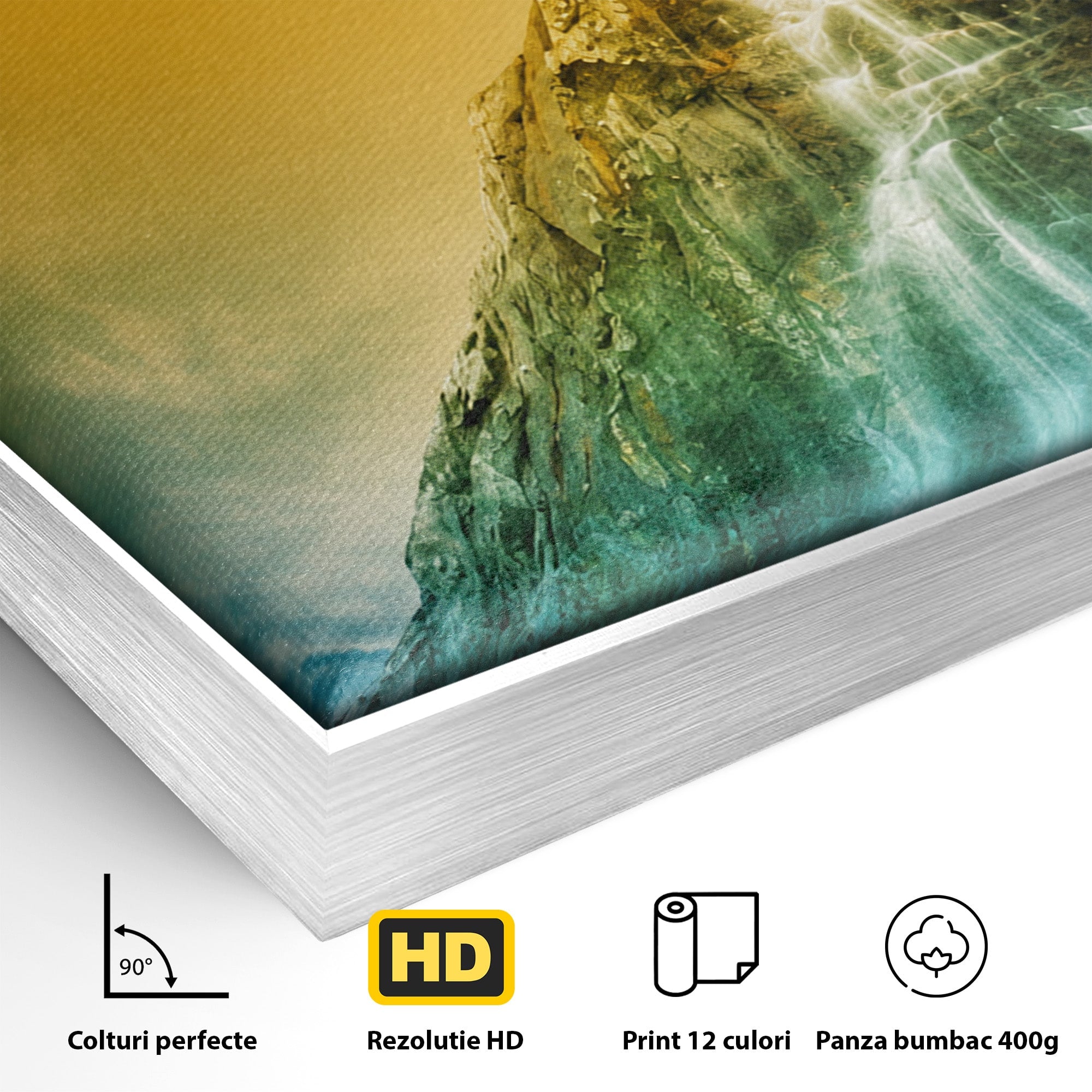 Tablou Canvas Premium LuxCanva® A1762, Copac Singuratic Pe Stanca, Peisaj, Copac, Stanca, Apus, Living, Natura, Culori Vibrante