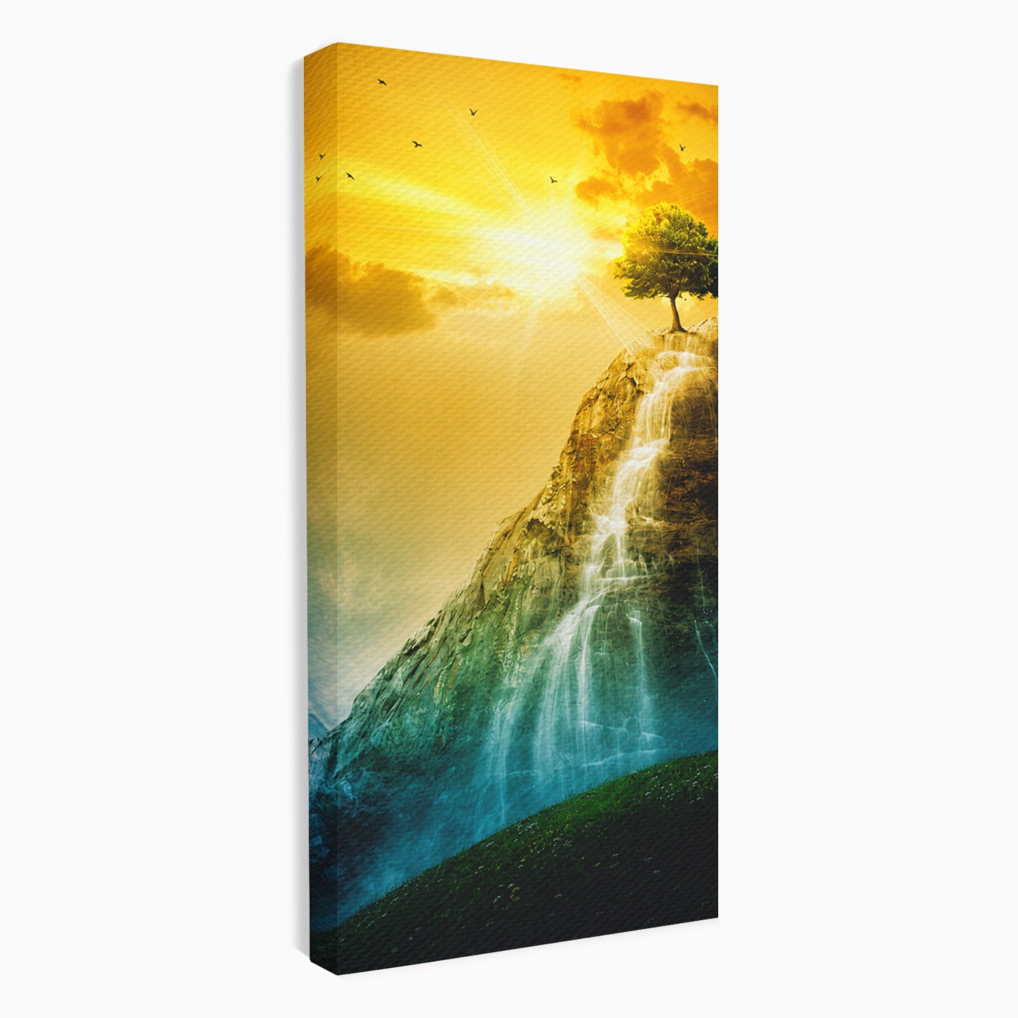 Tablou Canvas Premium LuxCanva® A1762, Copac Singuratic Pe Stanca, Peisaj, Copac, Stanca, Apus, Living, Natura, Culori Vibrante