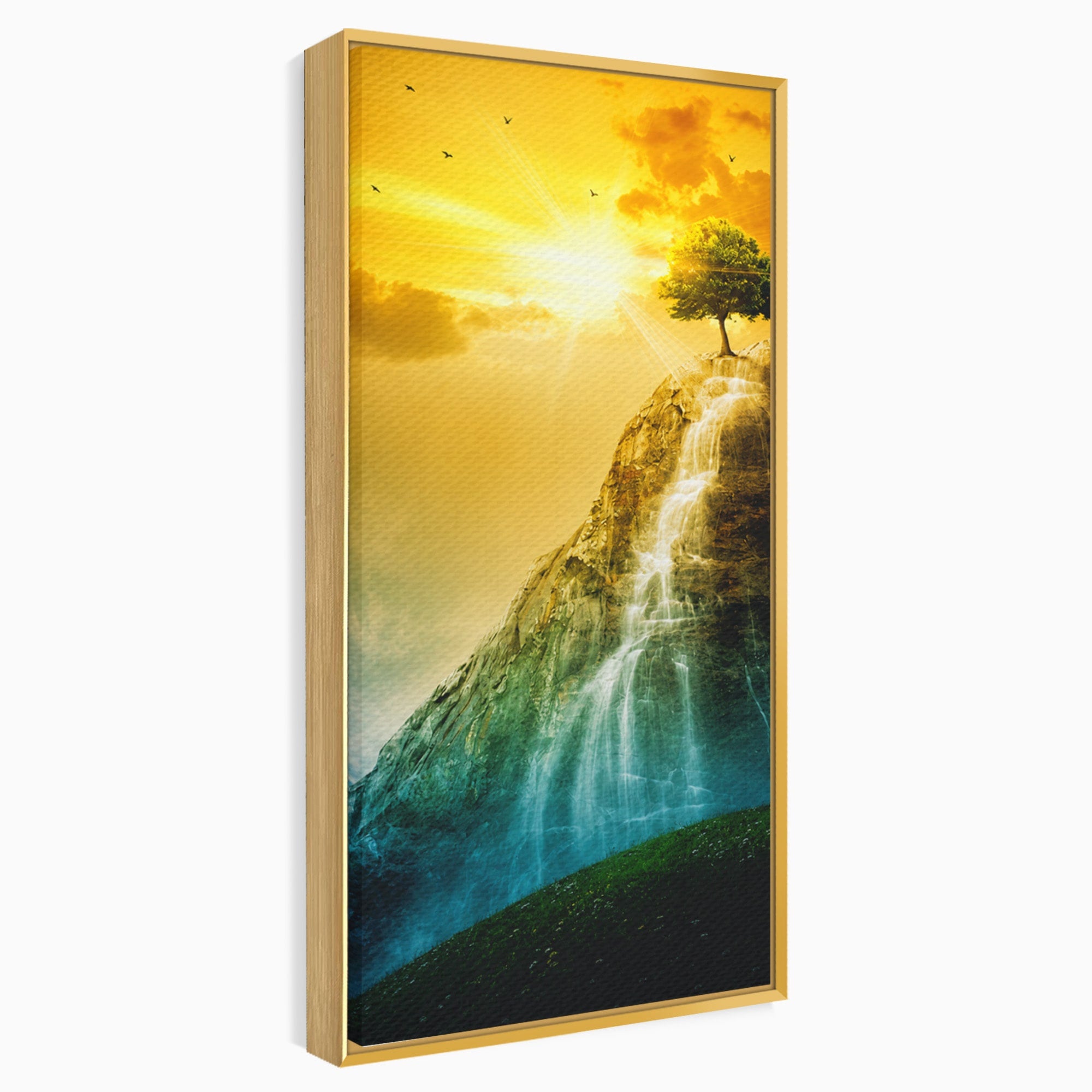 Tablou Canvas Premium LuxCanva® A1762, Copac Singuratic Pe Stanca, Peisaj, Copac, Stanca, Apus, Living, Natura, Culori Vibrante