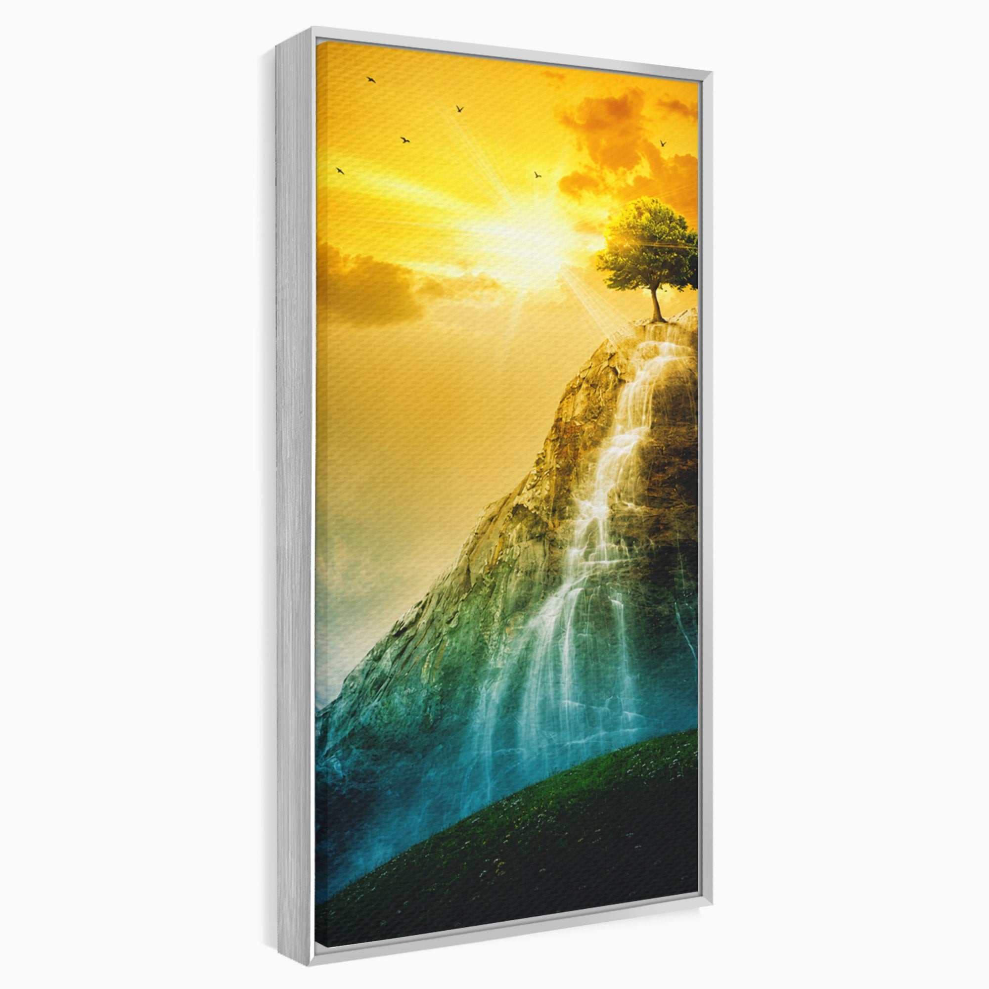 Tablou Canvas Premium LuxCanva® A1762, Copac Singuratic Pe Stanca, Peisaj, Copac, Stanca, Apus, Living, Natura, Culori Vibrante