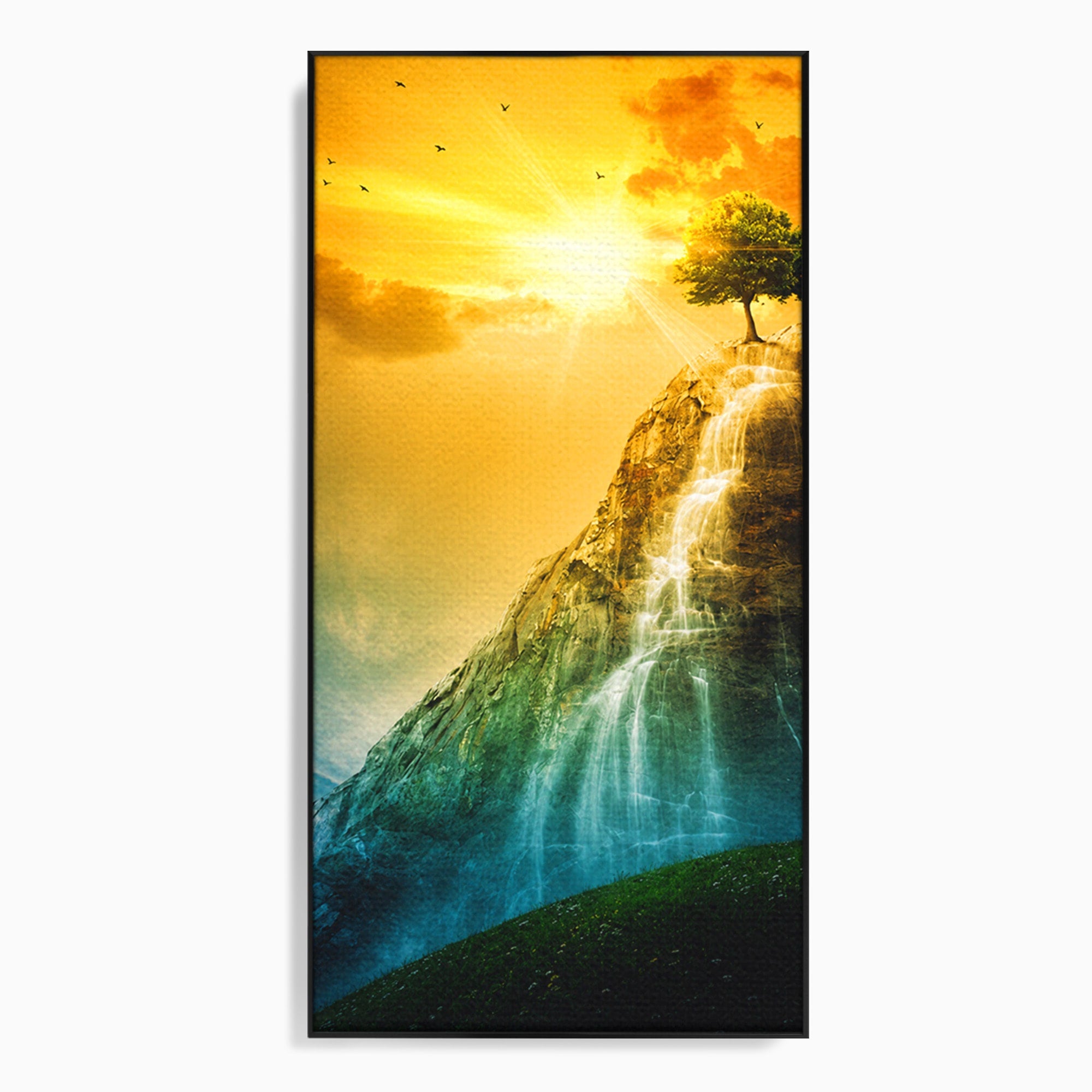 Tablou Canvas Premium LuxCanva® A1762, Copac Singuratic Pe Stanca, Peisaj, Copac, Stanca, Apus, Living, Natura, Culori Vibrante
