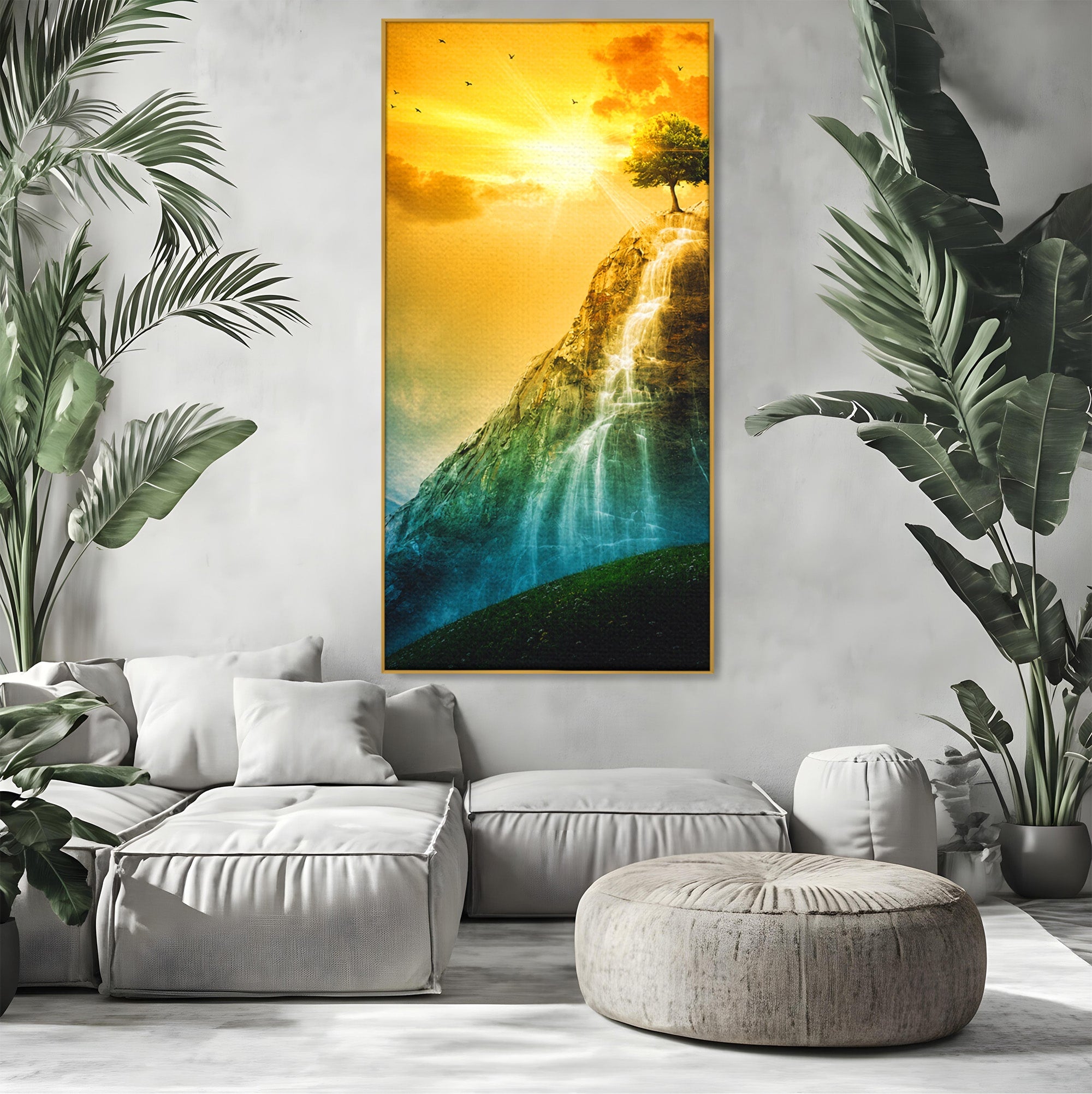 Tablou Canvas Premium LuxCanva® A1762, Copac Singuratic Pe Stanca, Peisaj, Copac, Stanca, Apus, Living, Natura, Culori Vibrante