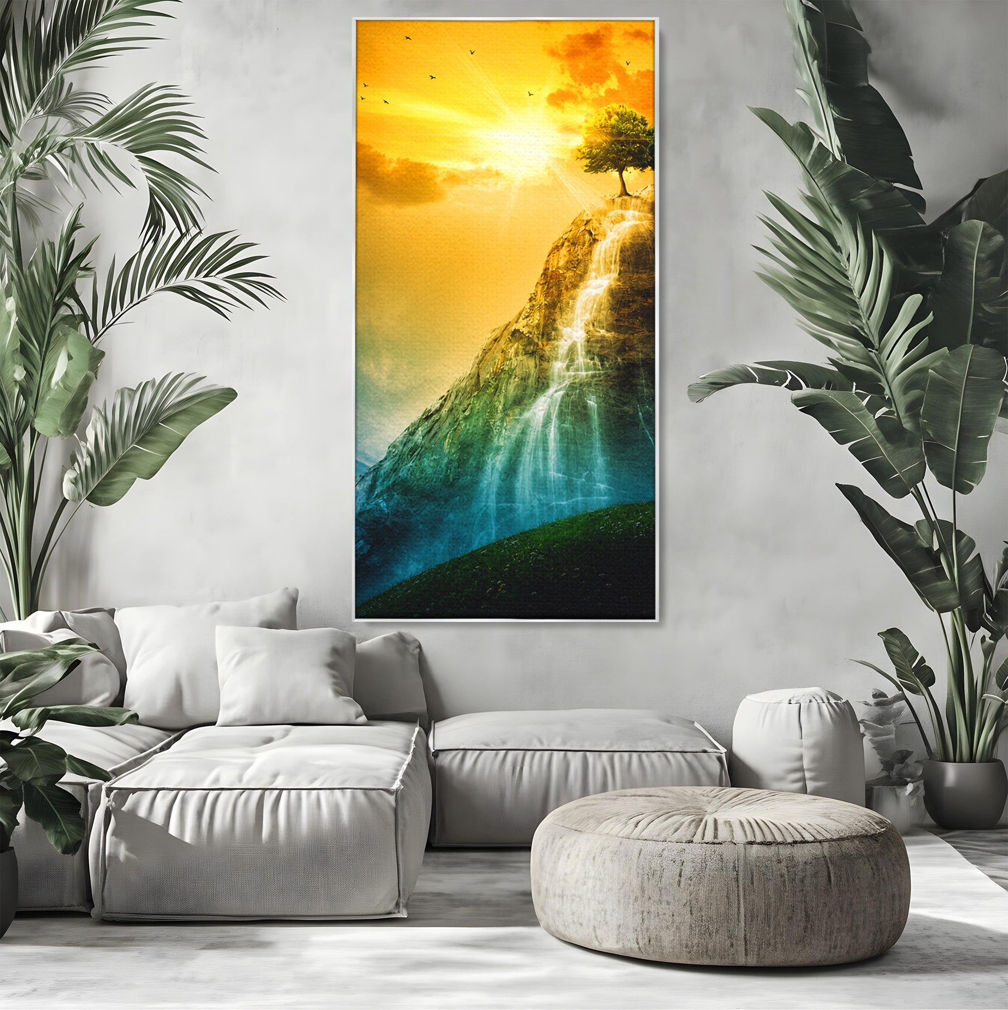 Tablou Canvas Premium LuxCanva® A1762, Copac Singuratic Pe Stanca, Peisaj, Copac, Stanca, Apus, Living, Natura, Culori Vibrante