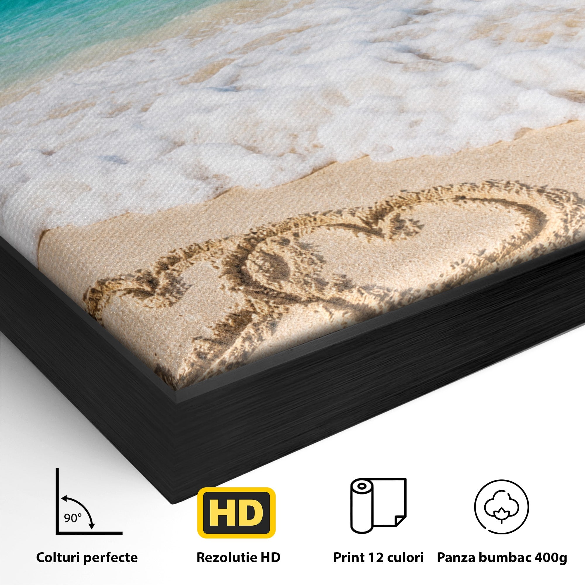 Tablou Canvas Premium LuxCanva® A1763, Inimi Pe Plaja, Inimi, Plaja, Ocean, Romantic, Living, Dormitor, Culori Vibrante
