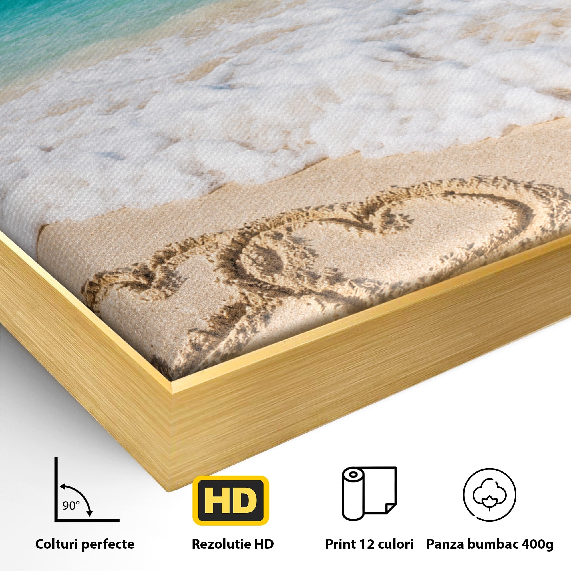 Tablou Canvas Premium LuxCanva® A1763, Inimi Pe Plaja, Inimi, Plaja, Ocean, Romantic, Living, Dormitor, Culori Vibrante