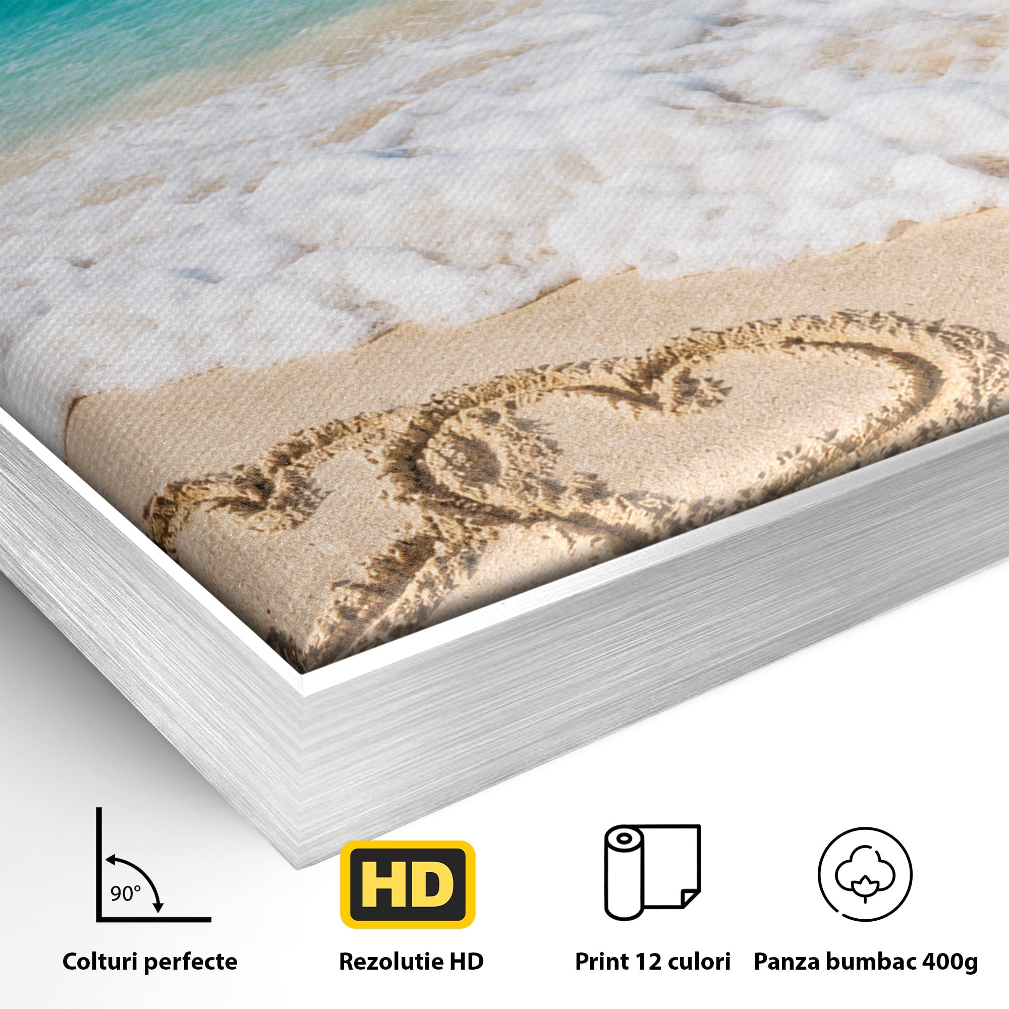 Tablou Canvas Premium LuxCanva® A1763, Inimi Pe Plaja, Inimi, Plaja, Ocean, Romantic, Living, Dormitor, Culori Vibrante