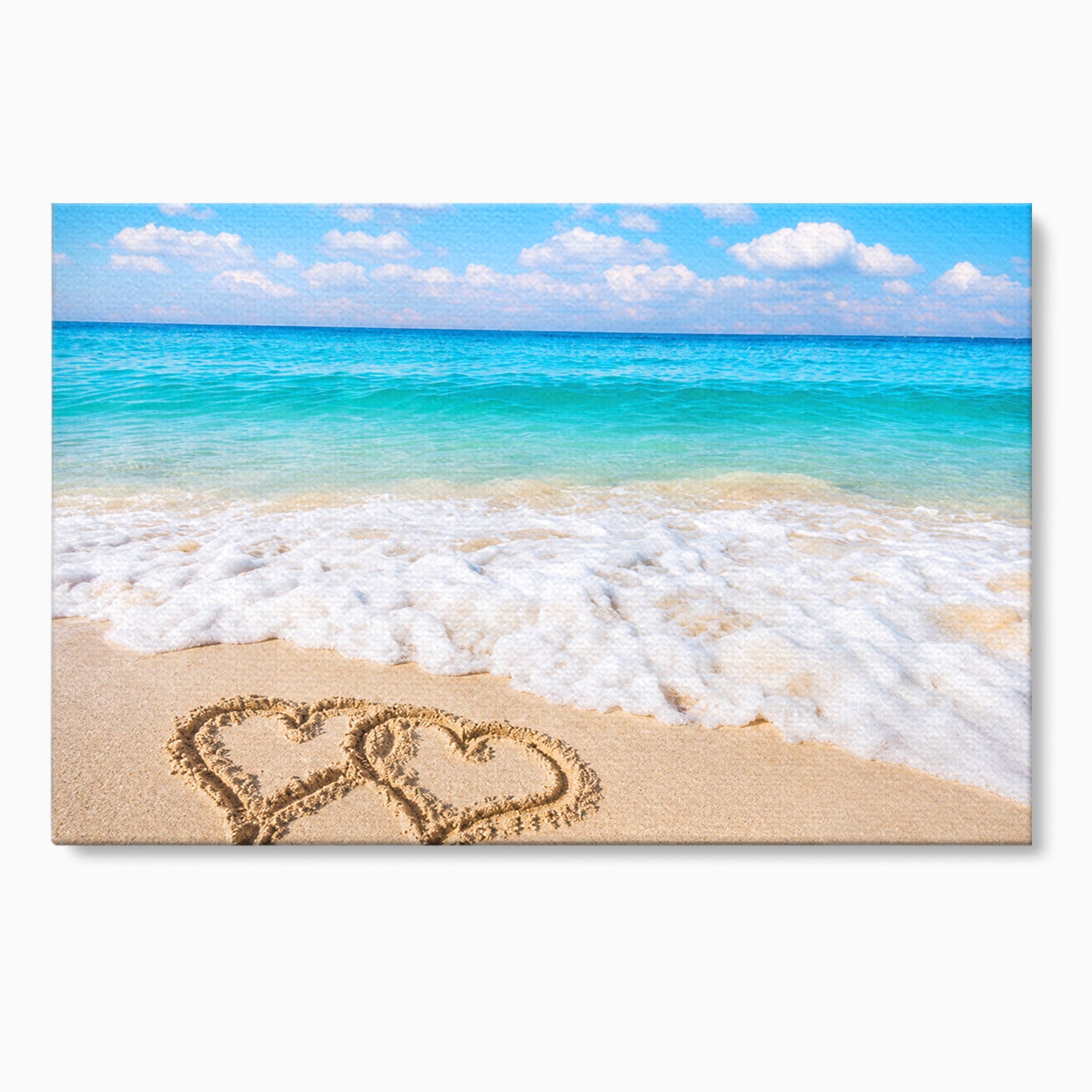 Tablou Canvas Premium LuxCanva® A1763, Inimi Pe Plaja, Inimi, Plaja, Ocean, Romantic, Living, Dormitor, Culori Vibrante