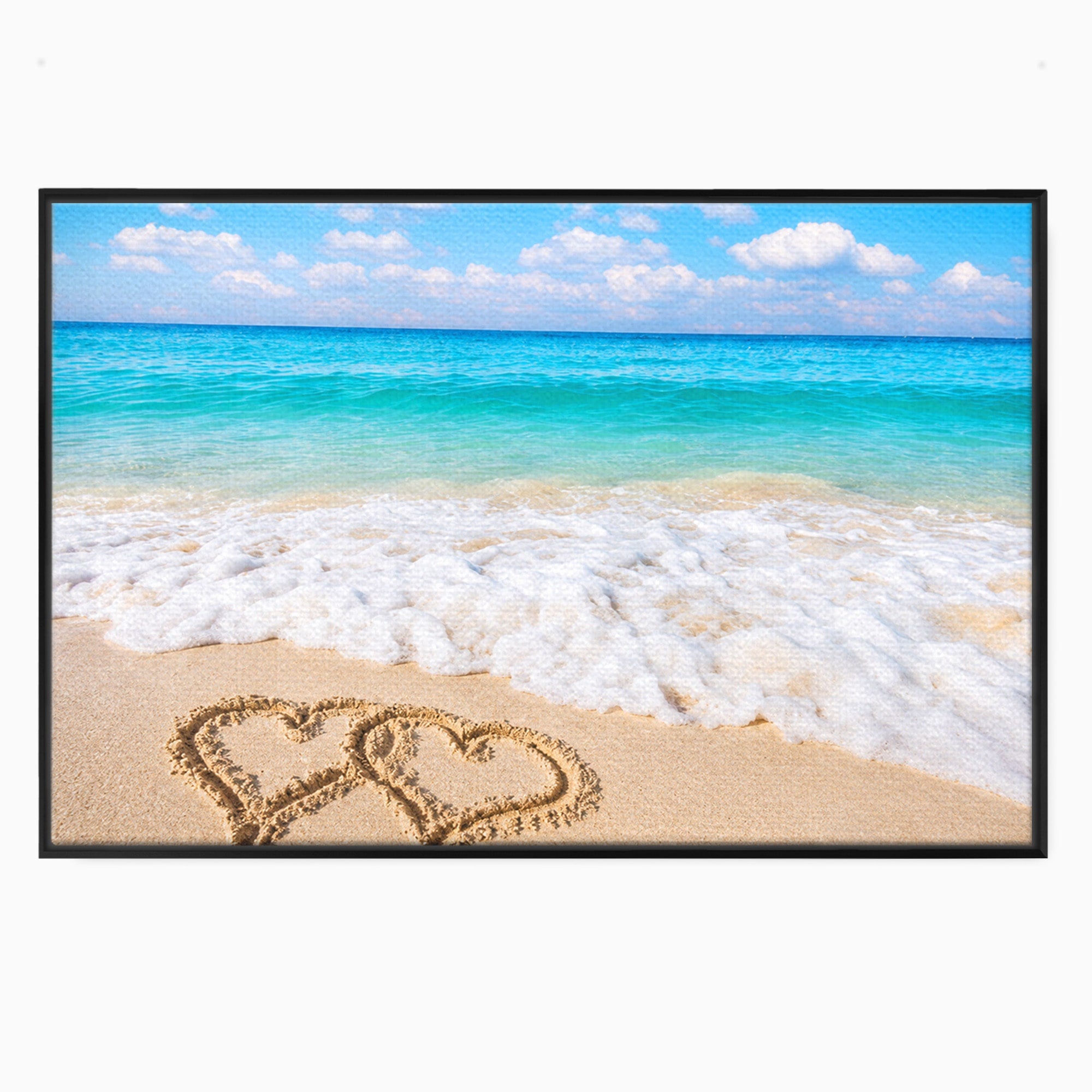 Tablou Canvas Premium LuxCanva® A1763, Inimi Pe Plaja, Inimi, Plaja, Ocean, Romantic, Living, Dormitor, Culori Vibrante