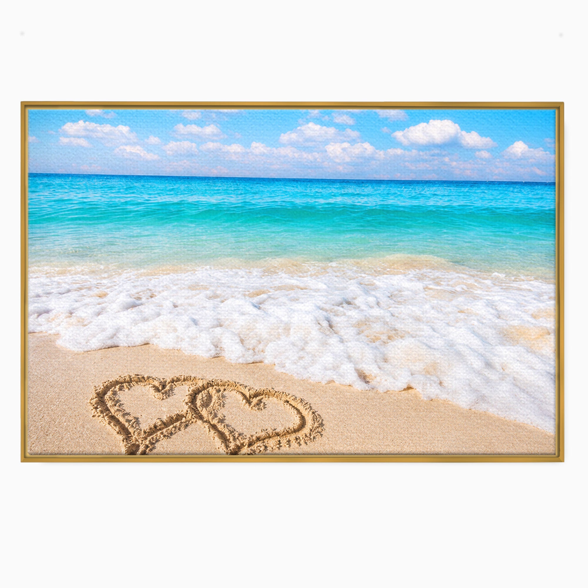Tablou Canvas Premium LuxCanva® A1763, Inimi Pe Plaja, Inimi, Plaja, Ocean, Romantic, Living, Dormitor, Culori Vibrante