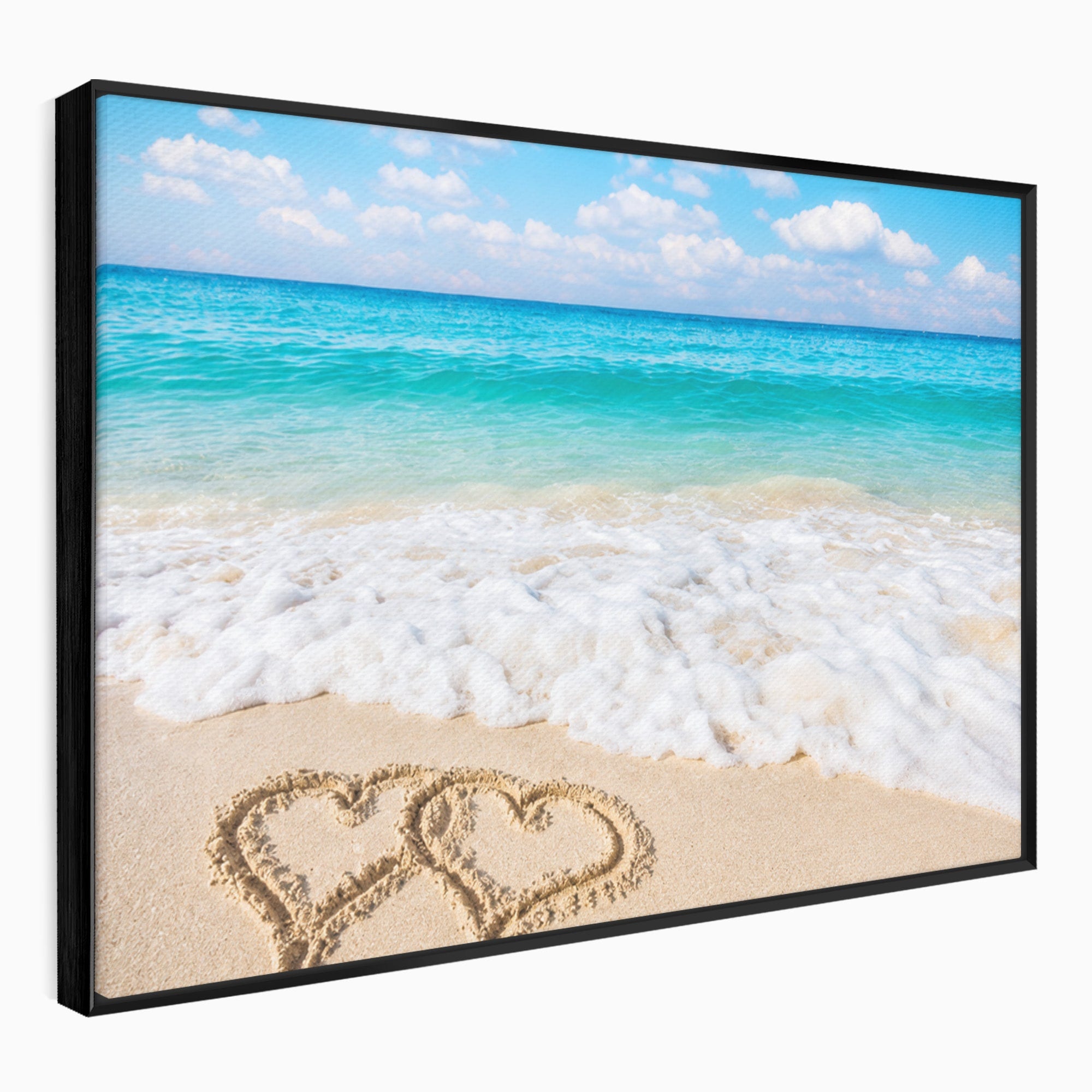 Tablou Canvas Premium LuxCanva® A1763, Inimi Pe Plaja, Inimi, Plaja, Ocean, Romantic, Living, Dormitor, Culori Vibrante
