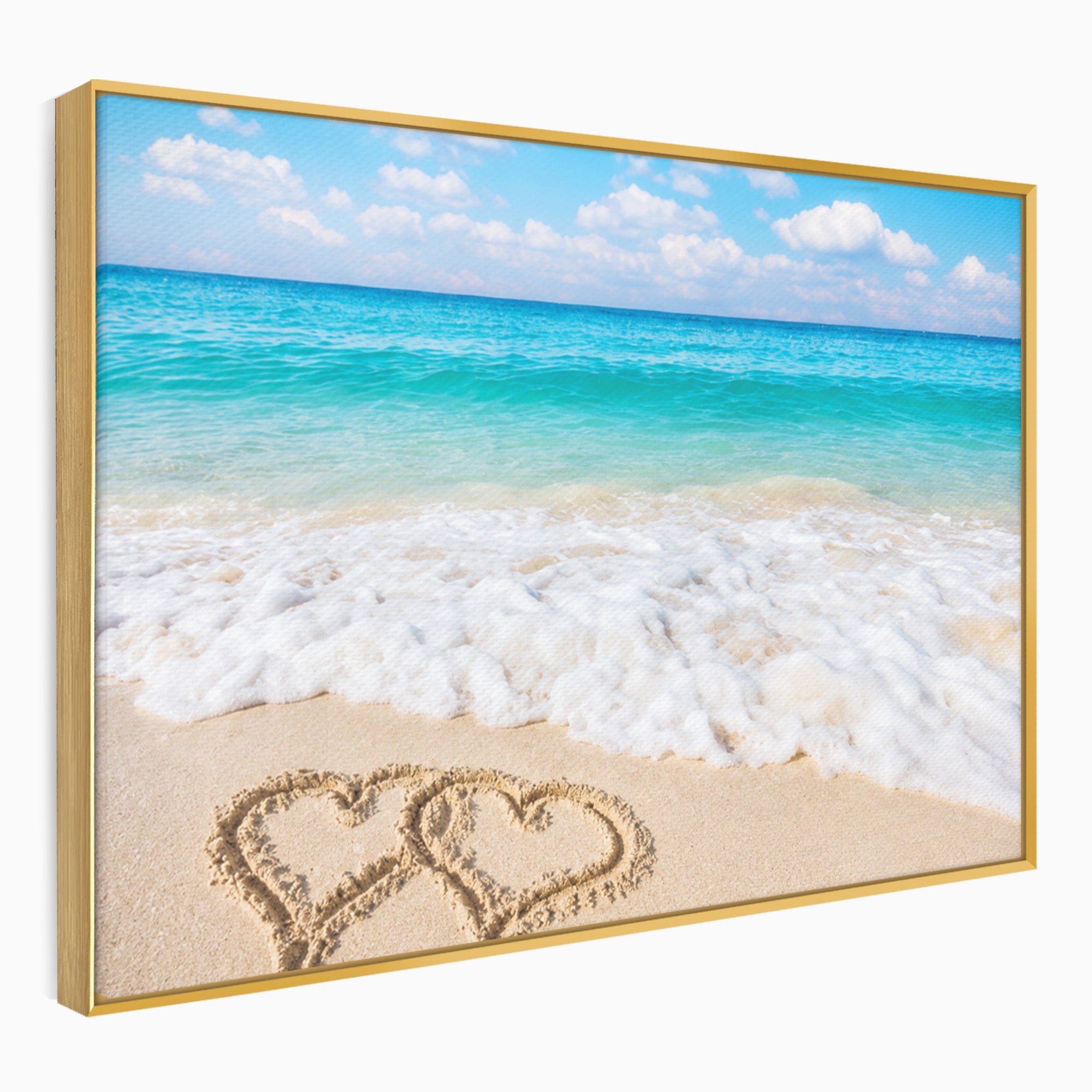 Tablou Canvas Premium LuxCanva® A1763, Inimi Pe Plaja, Inimi, Plaja, Ocean, Romantic, Living, Dormitor, Culori Vibrante