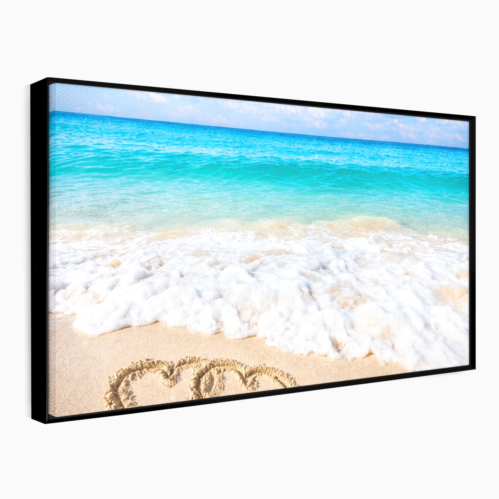 Tablou Canvas Premium LuxCanva® A1763, Inimi Pe Plaja, Inimi, Plaja, Ocean, Romantic, Living, Dormitor, Culori Vibrante