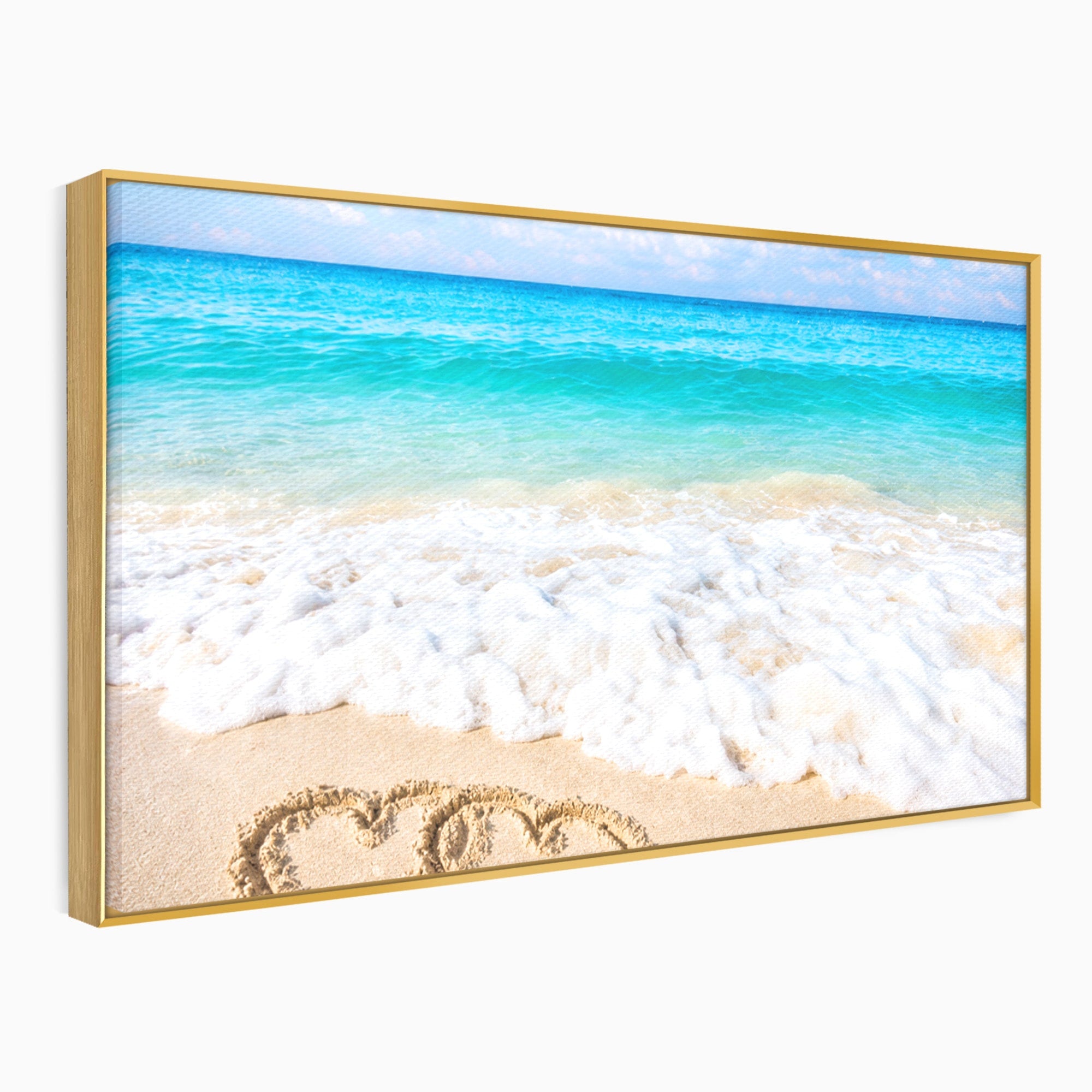 Tablou Canvas Premium LuxCanva® A1763, Inimi Pe Plaja, Inimi, Plaja, Ocean, Romantic, Living, Dormitor, Culori Vibrante