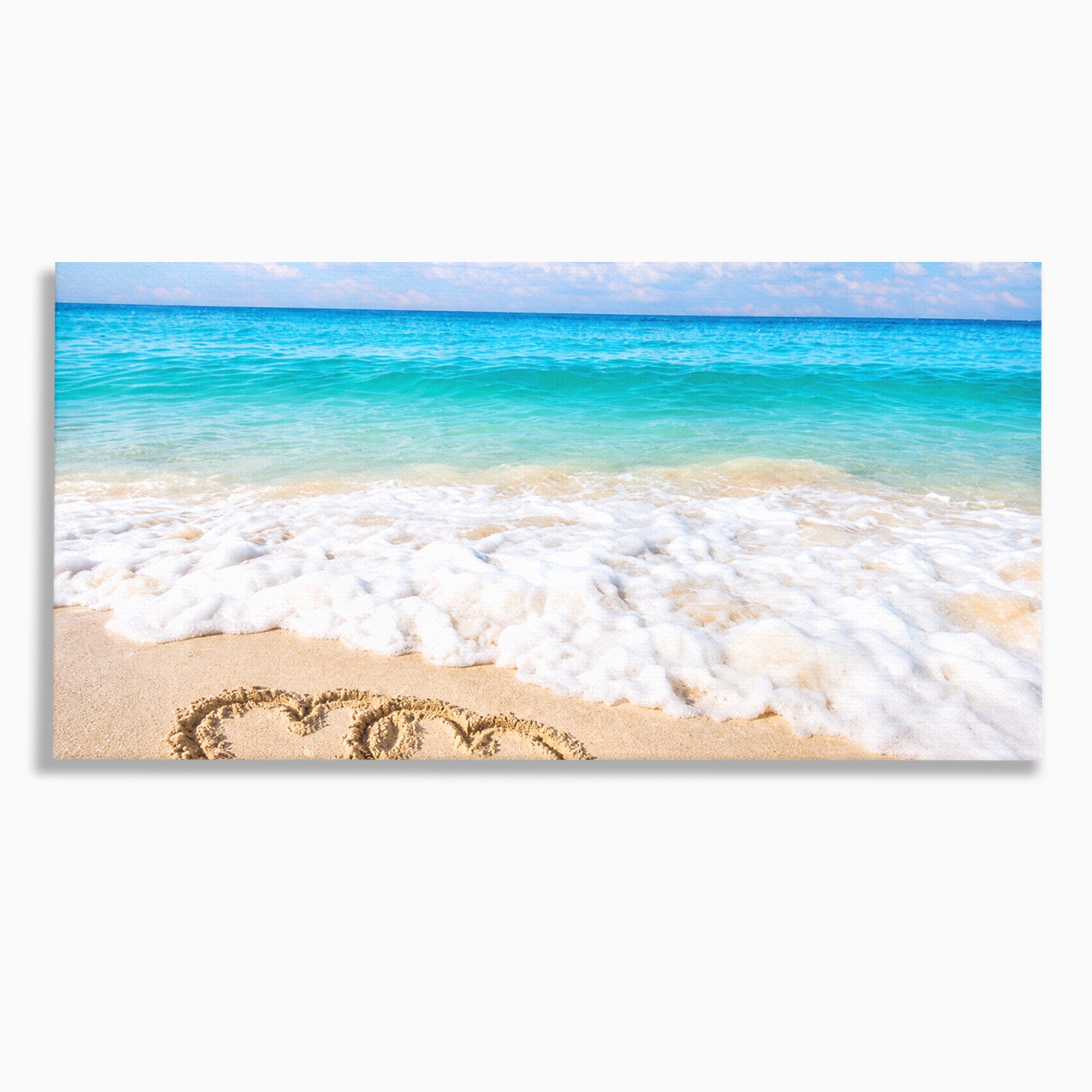 Tablou Canvas Premium LuxCanva® A1763, Inimi Pe Plaja, Inimi, Plaja, Ocean, Romantic, Living, Dormitor, Culori Vibrante
