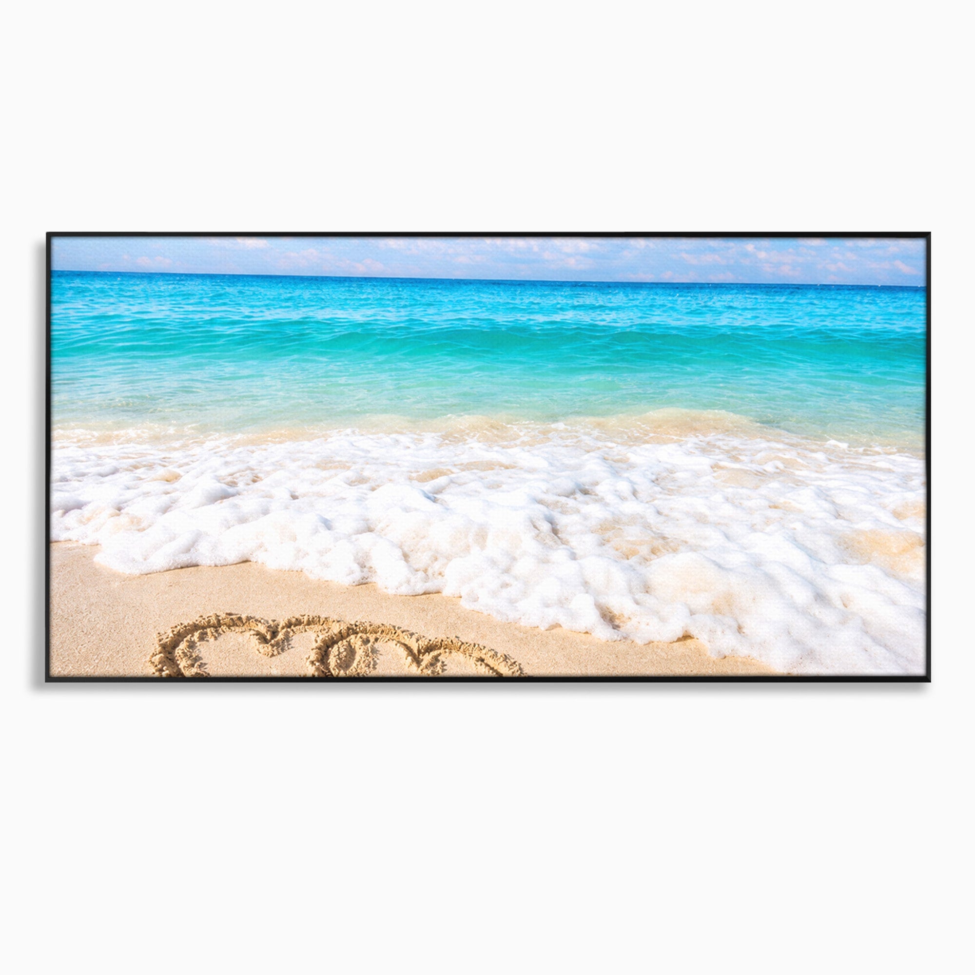 Tablou Canvas Premium LuxCanva® A1763, Inimi Pe Plaja, Inimi, Plaja, Ocean, Romantic, Living, Dormitor, Culori Vibrante