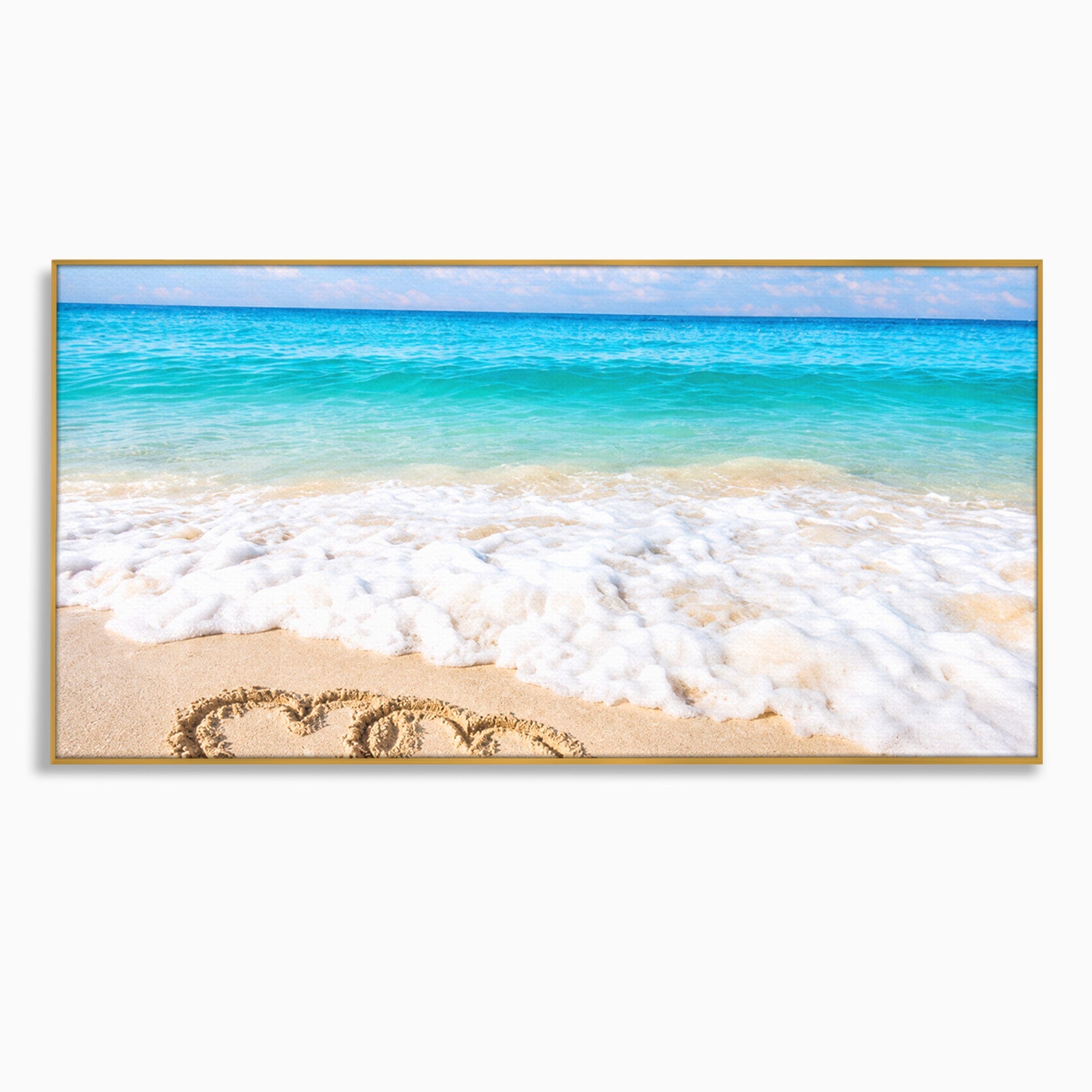 Tablou Canvas Premium LuxCanva® A1763, Inimi Pe Plaja, Inimi, Plaja, Ocean, Romantic, Living, Dormitor, Culori Vibrante