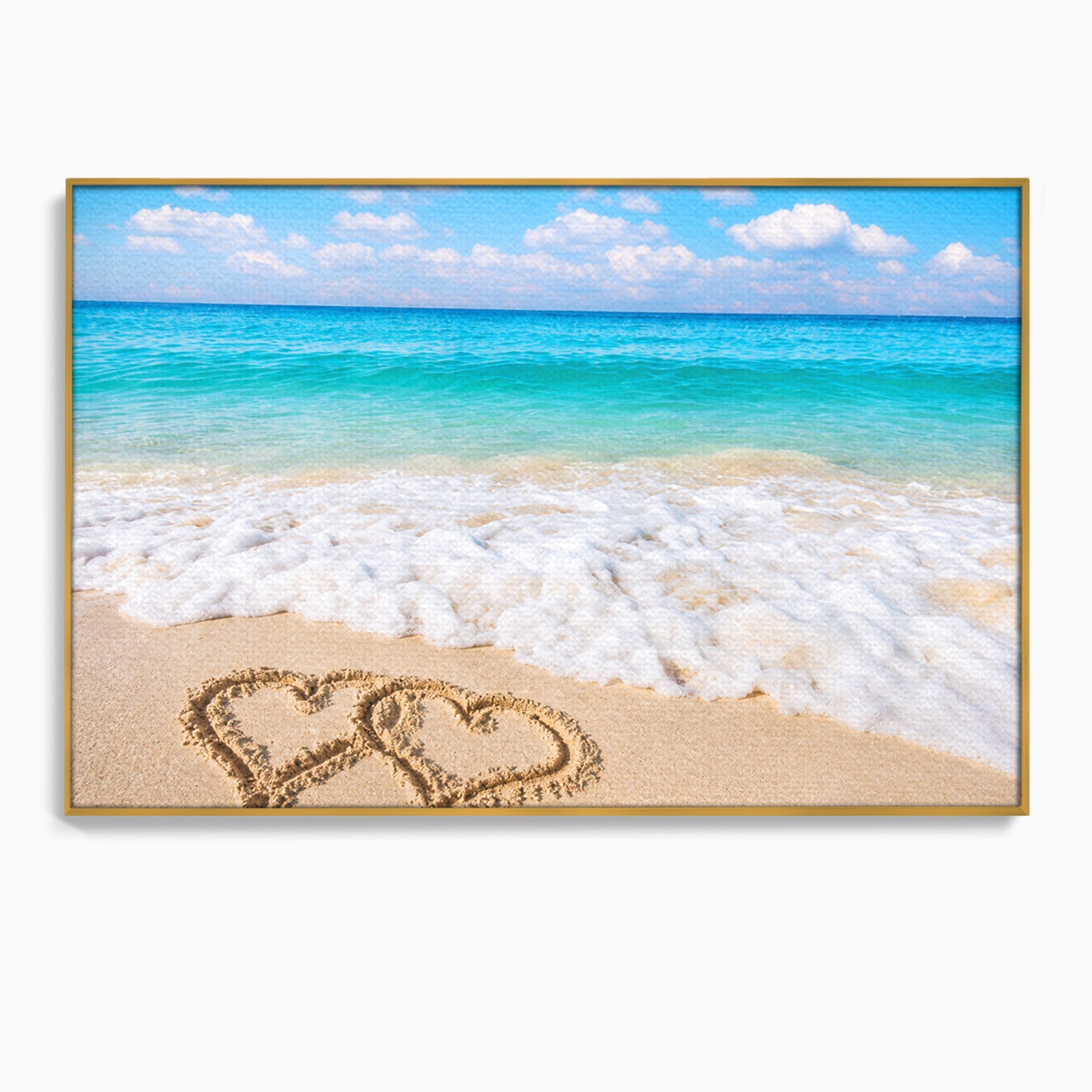 Tablou Canvas Premium LuxCanva® A1763, Inimi Pe Plaja, Inimi, Plaja, Ocean, Romantic, Living, Dormitor, Culori Vibrante