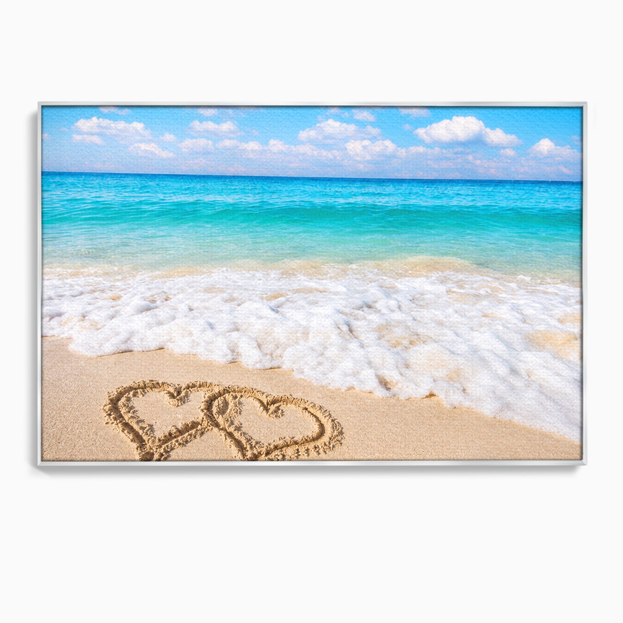 Tablou Canvas Premium LuxCanva® A1763, Inimi Pe Plaja, Inimi, Plaja, Ocean, Romantic, Living, Dormitor, Culori Vibrante