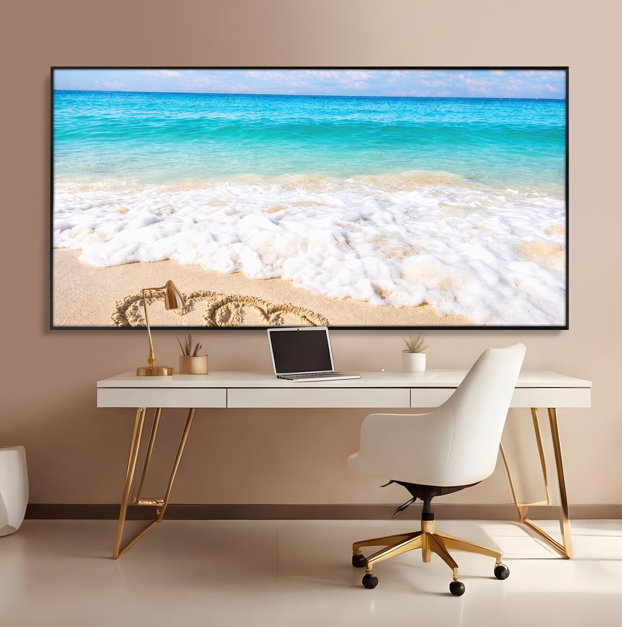 Tablou Canvas Premium LuxCanva® A1763, Inimi Pe Plaja, Inimi, Plaja, Ocean, Romantic, Living, Dormitor, Culori Vibrante