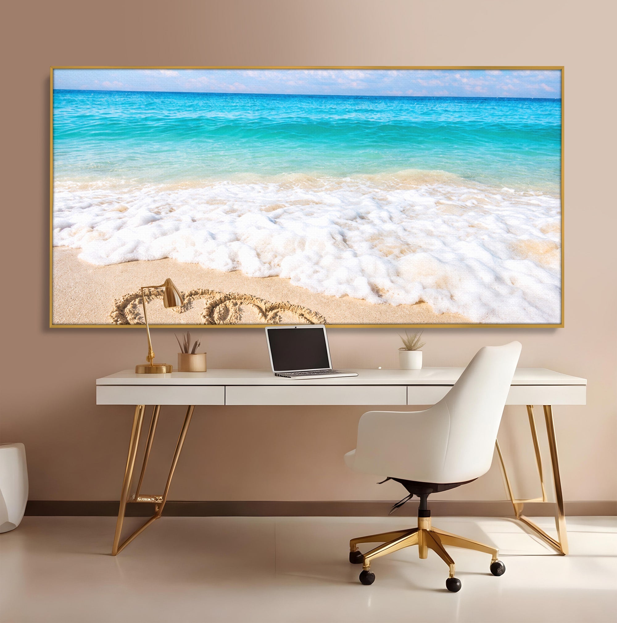 Tablou Canvas Premium LuxCanva® A1763, Inimi Pe Plaja, Inimi, Plaja, Ocean, Romantic, Living, Dormitor, Culori Vibrante