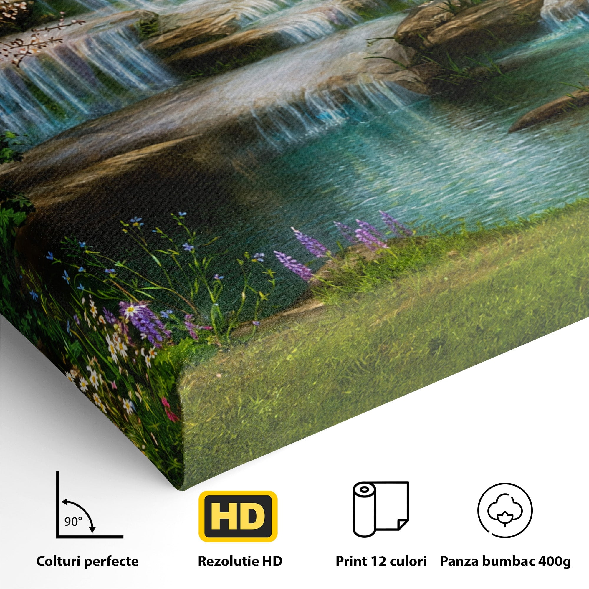 Tablou Canvas Premium LuxCanva® A1764, Cascade De Primavara, Cascade, Primavara, Natura, Gradina, Living, Culori Vibrante