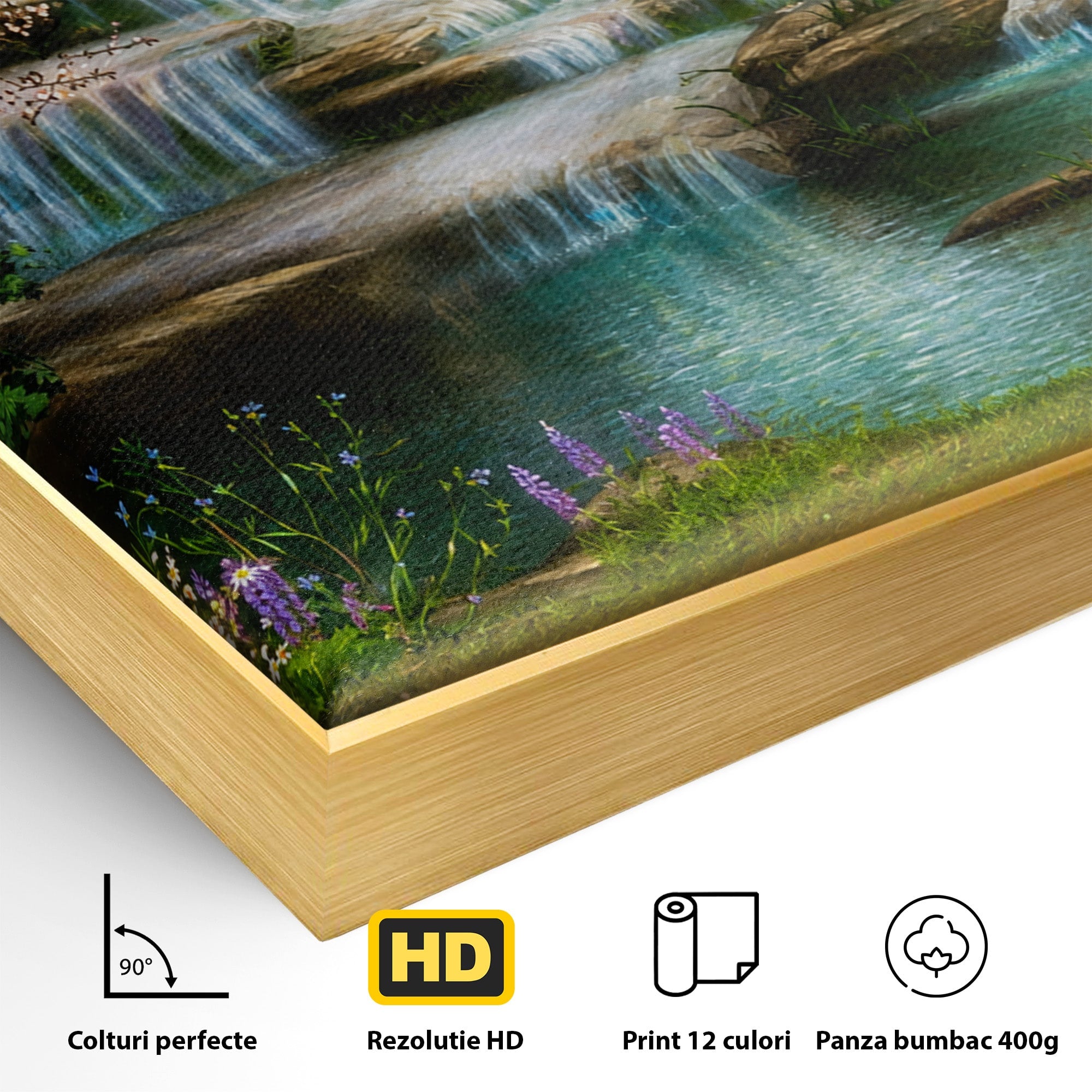 Tablou Canvas Premium LuxCanva® A1764, Cascade De Primavara, Cascade, Primavara, Natura, Gradina, Living, Culori Vibrante