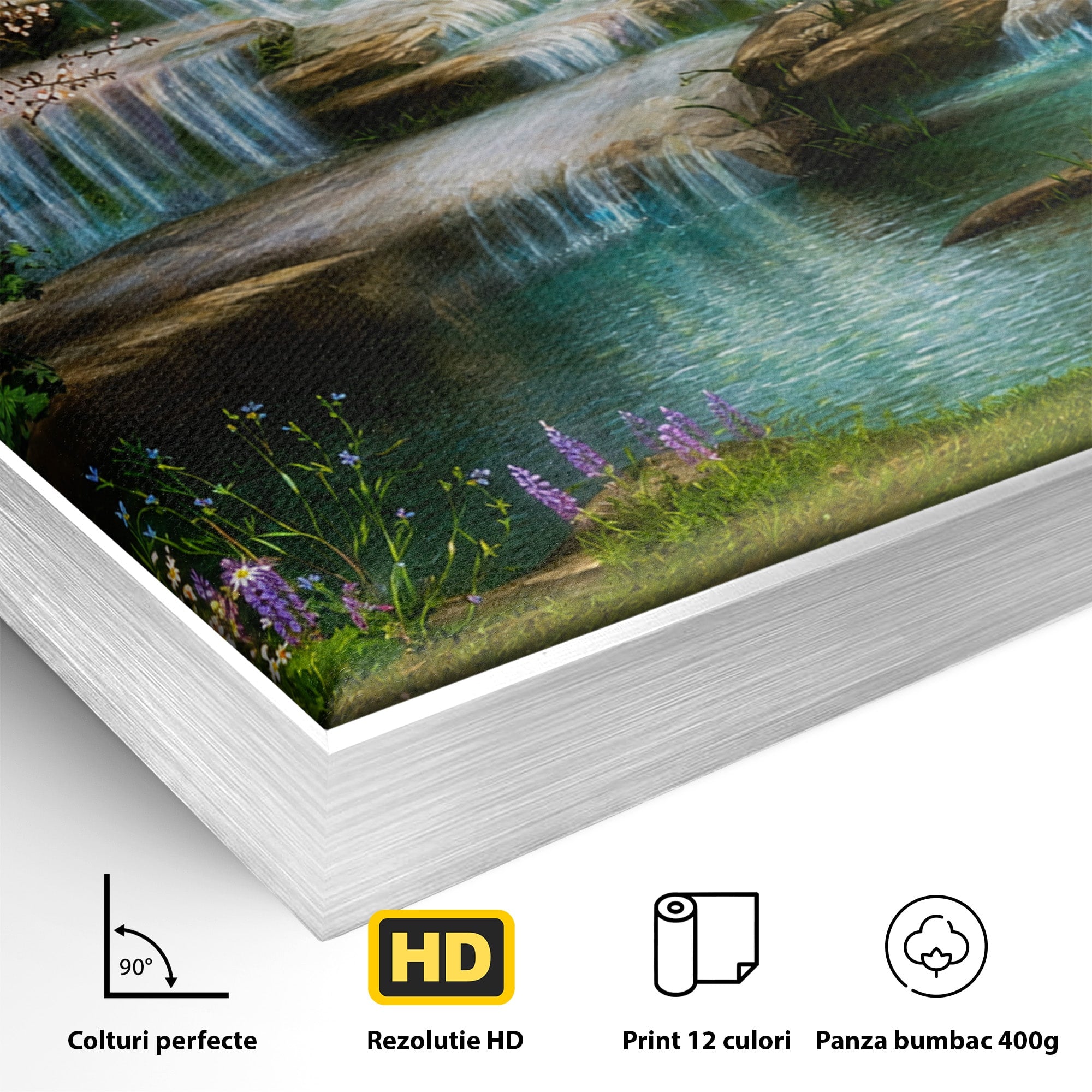 Tablou Canvas Premium LuxCanva® A1764, Cascade De Primavara, Cascade, Primavara, Natura, Gradina, Living, Culori Vibrante