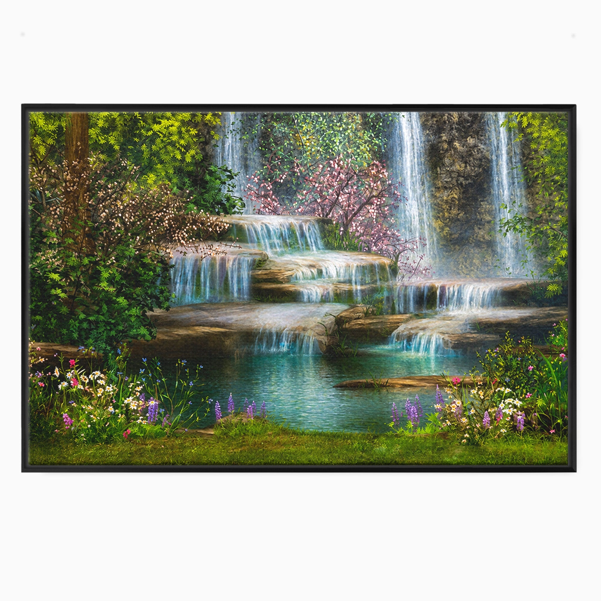 Tablou Canvas Premium LuxCanva® A1764, Cascade De Primavara, Cascade, Primavara, Natura, Gradina, Living, Culori Vibrante