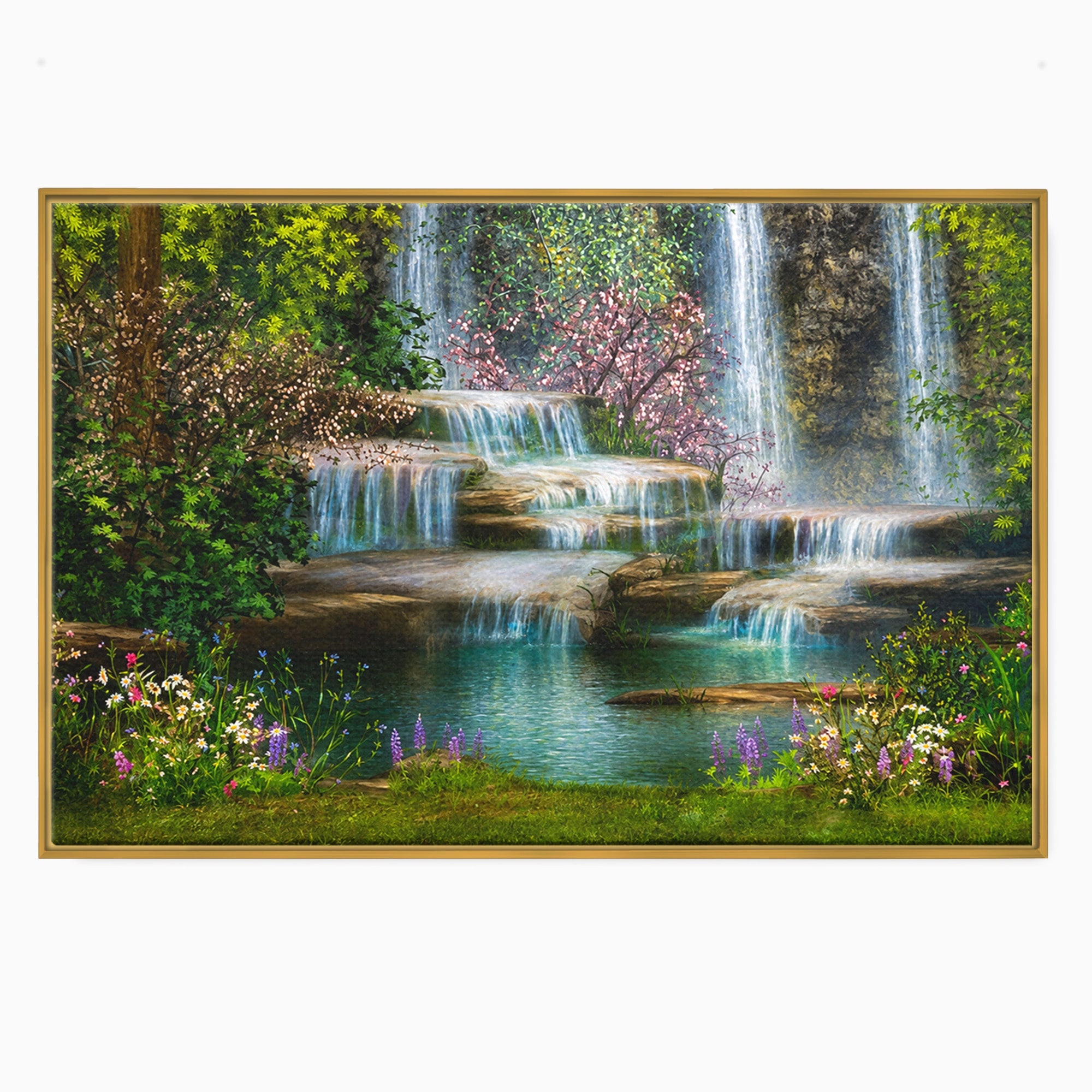 Tablou Canvas Premium LuxCanva® A1764, Cascade De Primavara, Cascade, Primavara, Natura, Gradina, Living, Culori Vibrante
