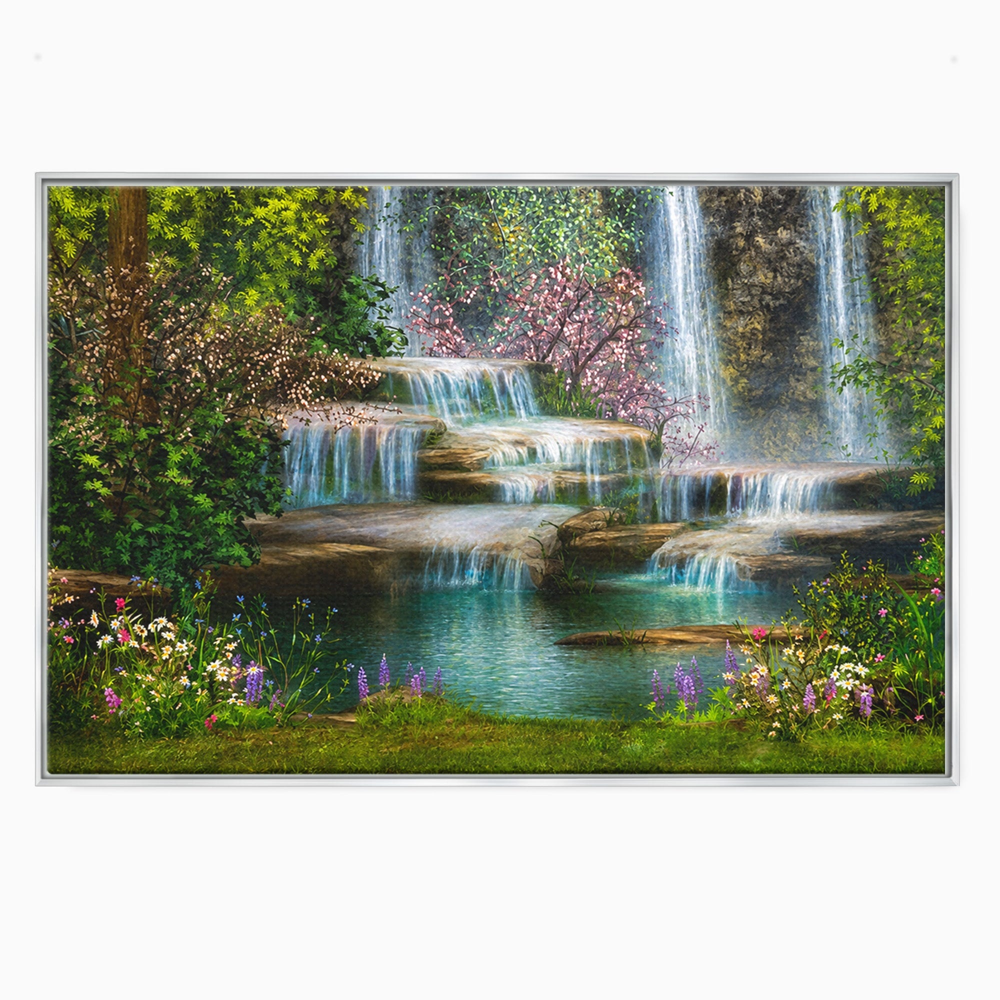 Tablou Canvas Premium LuxCanva® A1764, Cascade De Primavara, Cascade, Primavara, Natura, Gradina, Living, Culori Vibrante