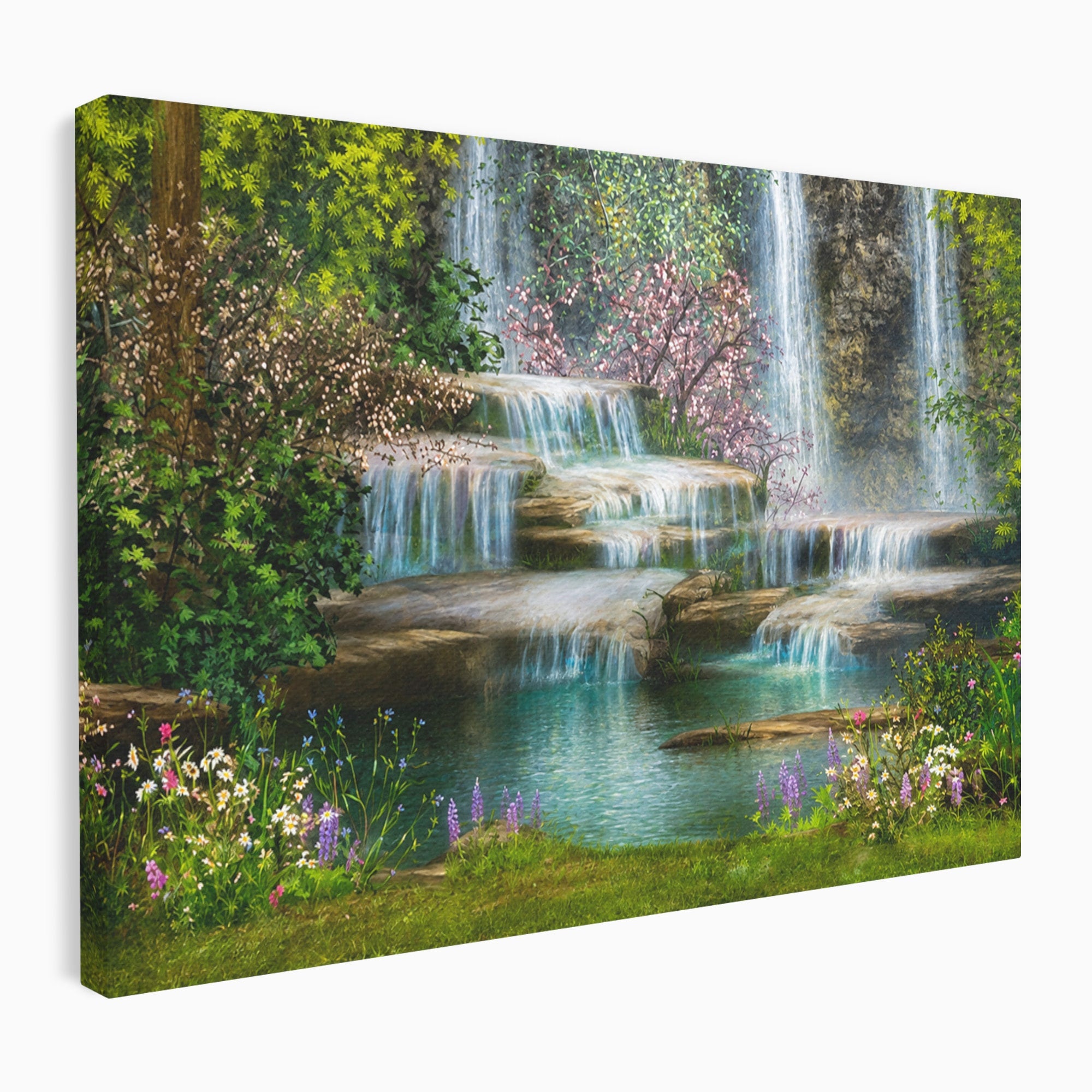 Tablou Canvas Premium LuxCanva® A1764, Cascade De Primavara, Cascade, Primavara, Natura, Gradina, Living, Culori Vibrante