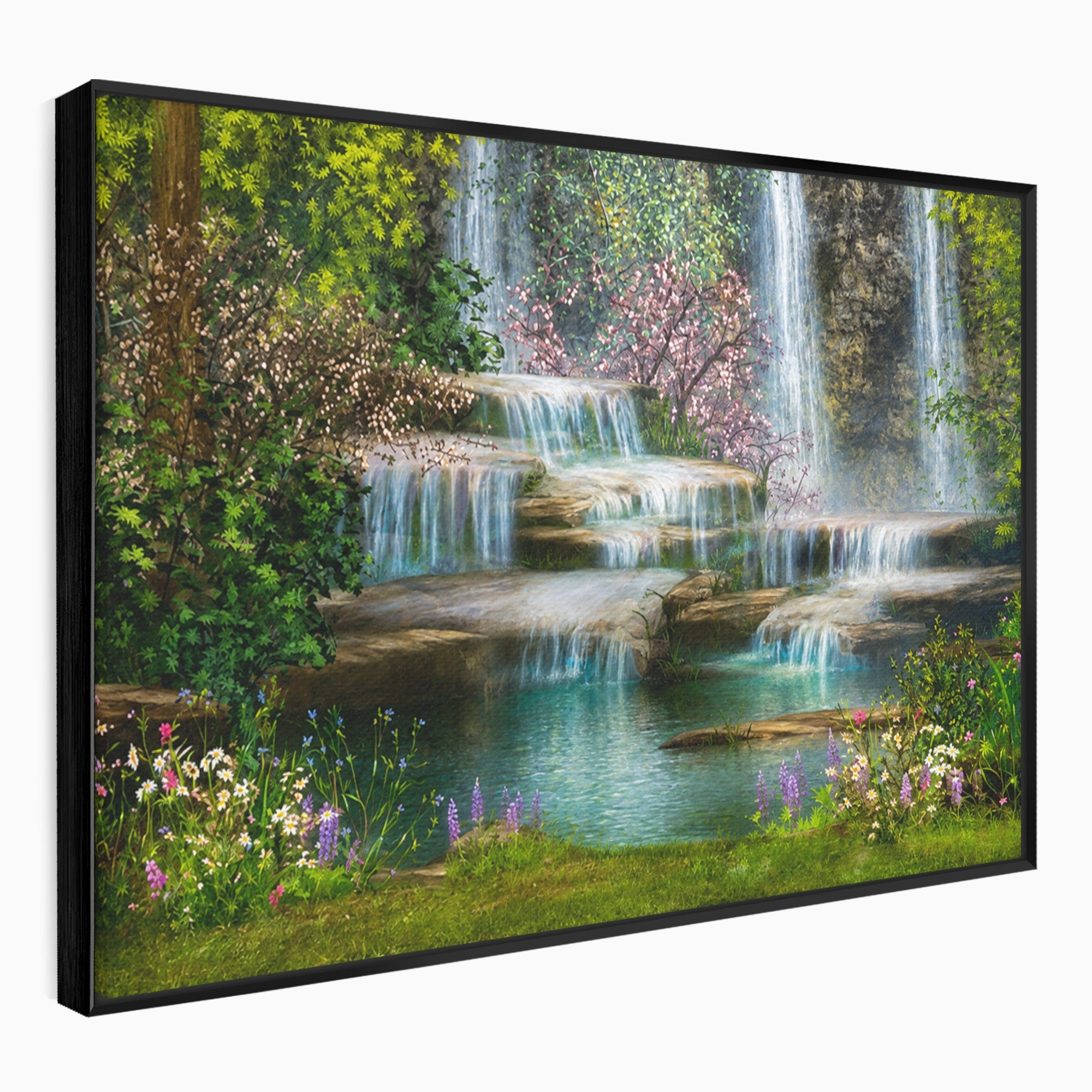 Tablou Canvas Premium LuxCanva® A1764, Cascade De Primavara, Cascade, Primavara, Natura, Gradina, Living, Culori Vibrante