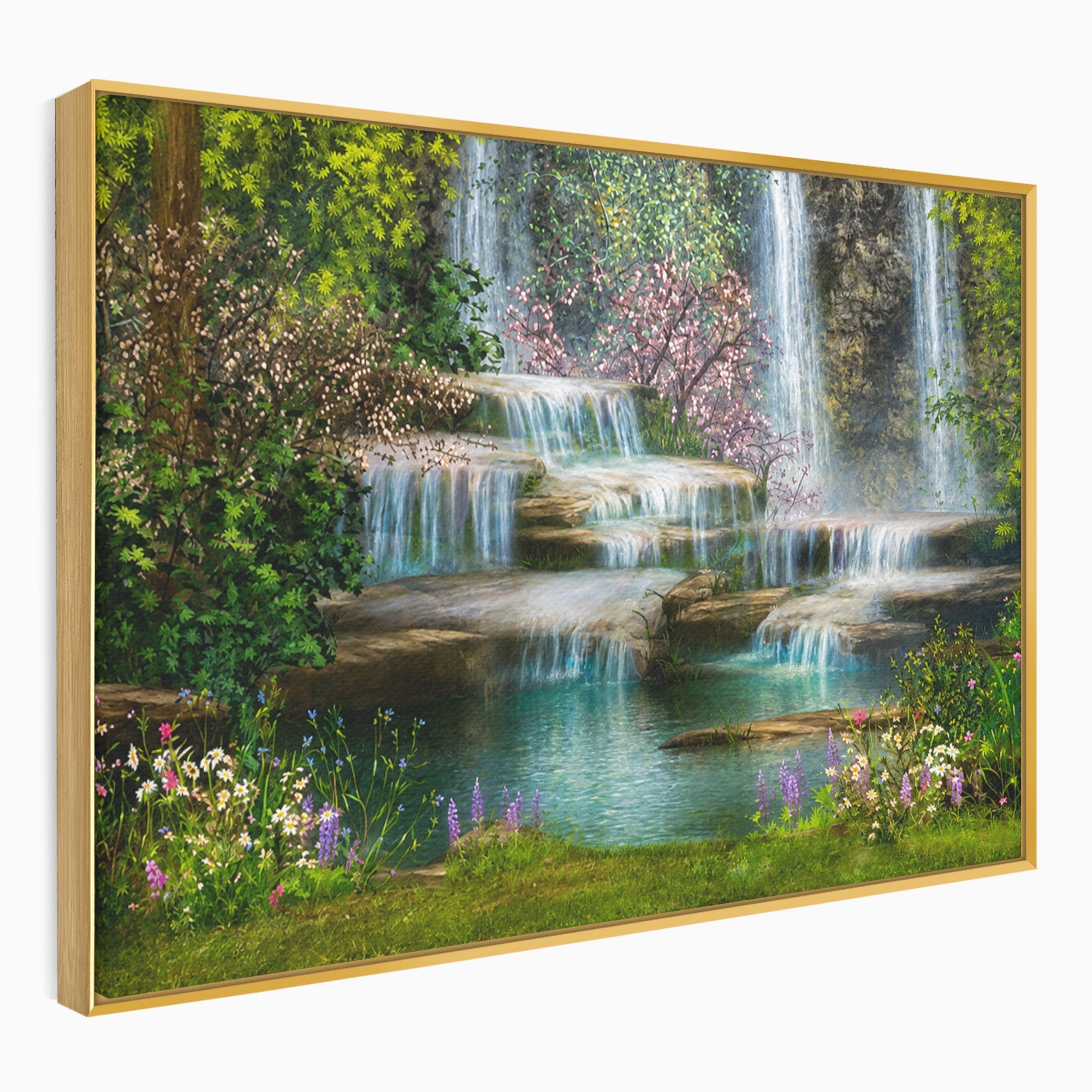 Tablou Canvas Premium LuxCanva® A1764, Cascade De Primavara, Cascade, Primavara, Natura, Gradina, Living, Culori Vibrante