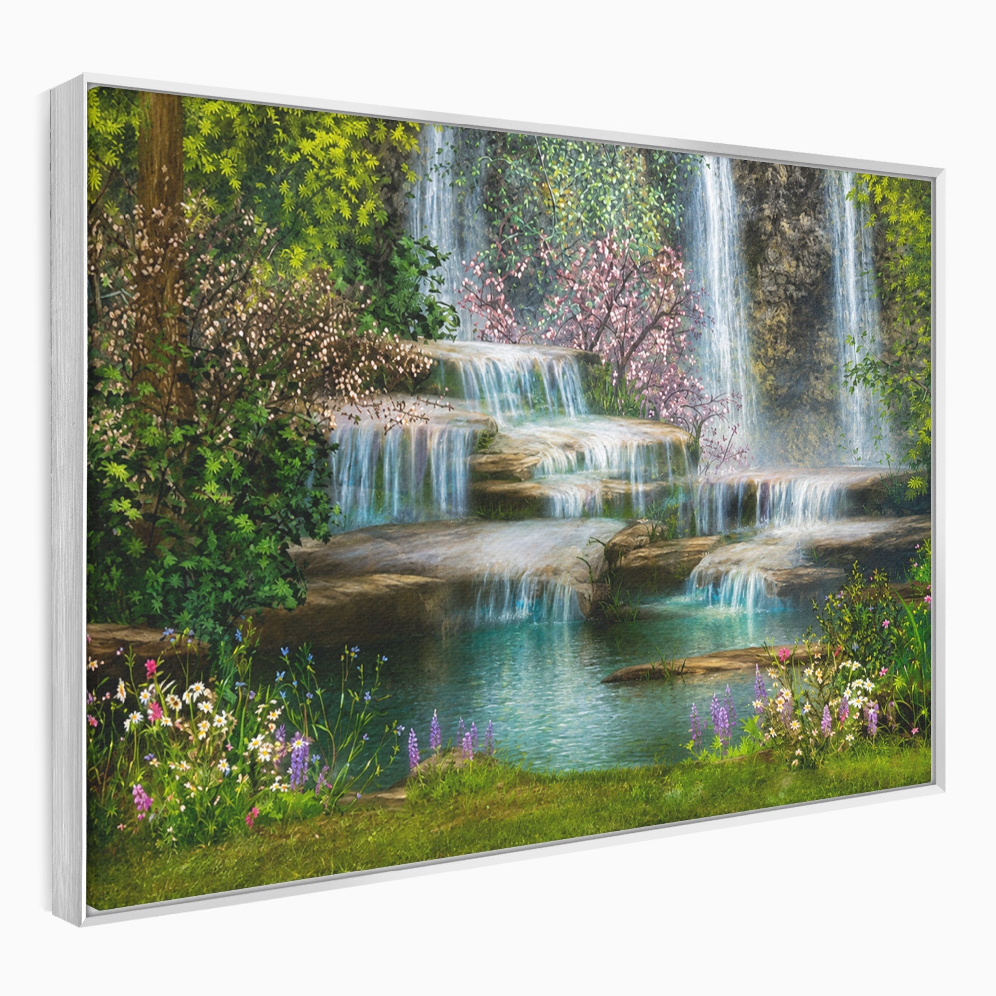 Tablou Canvas Premium LuxCanva® A1764, Cascade De Primavara, Cascade, Primavara, Natura, Gradina, Living, Culori Vibrante