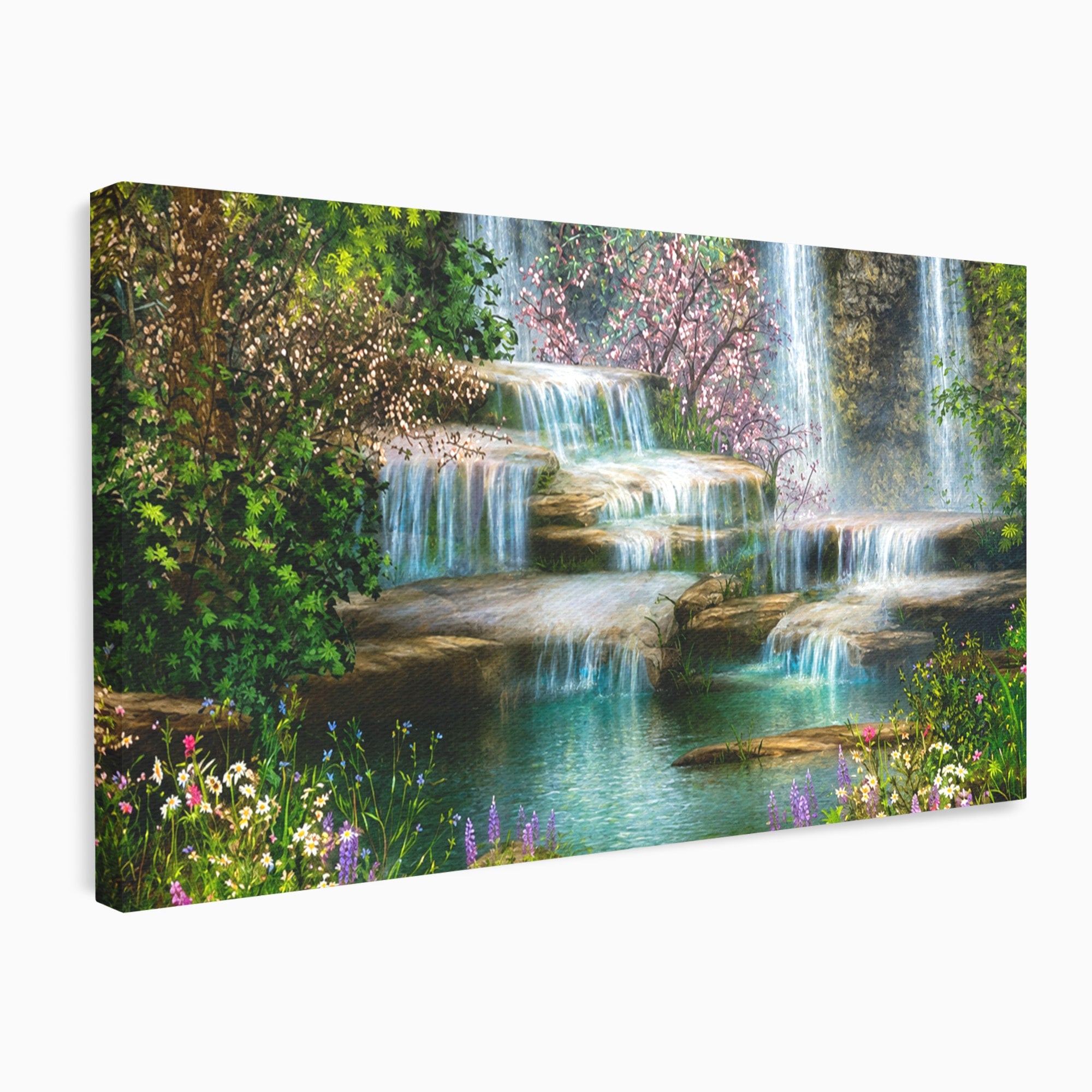 Tablou Canvas Premium LuxCanva® A1764, Cascade De Primavara, Cascade, Primavara, Natura, Gradina, Living, Culori Vibrante