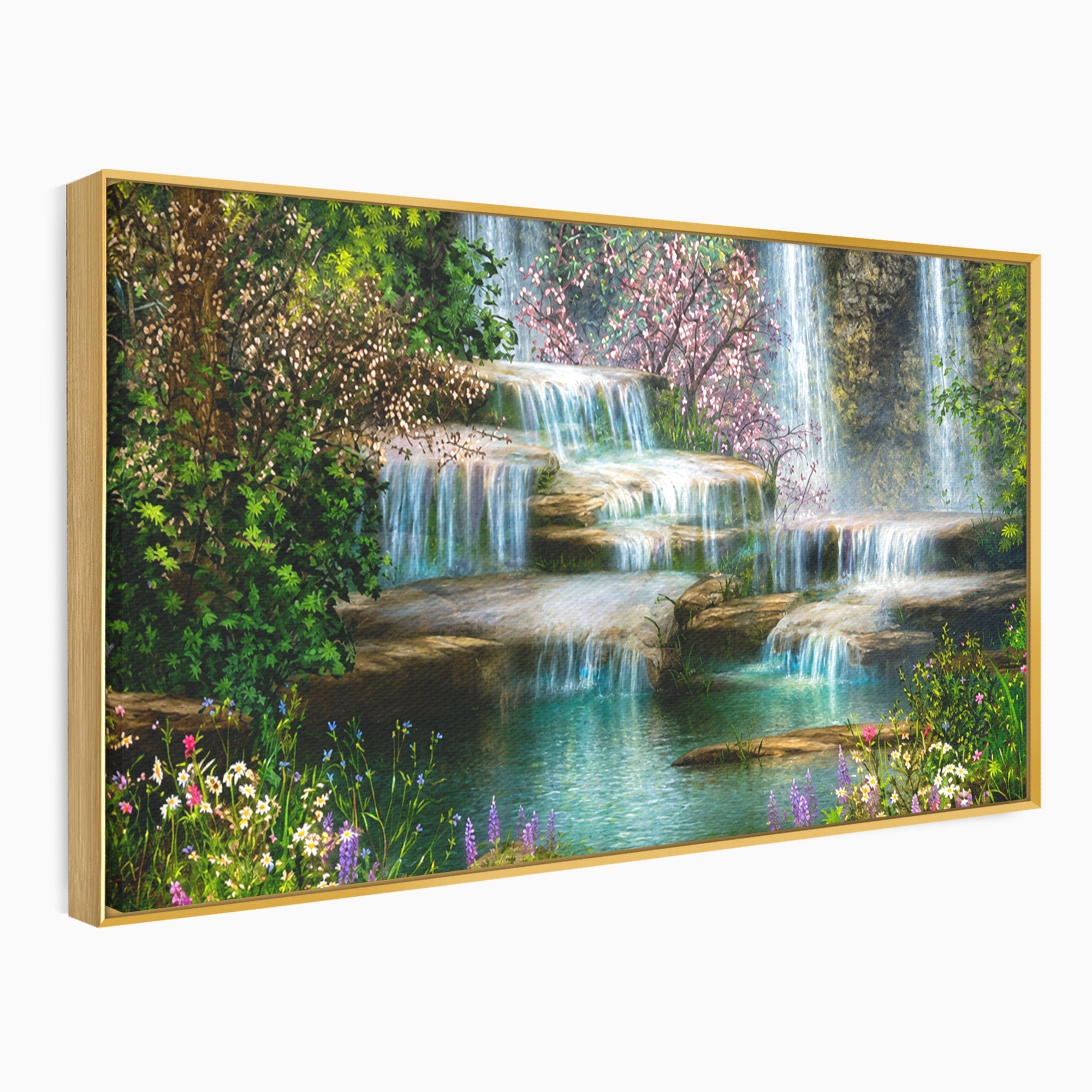 Tablou Canvas Premium LuxCanva® A1764, Cascade De Primavara, Cascade, Primavara, Natura, Gradina, Living, Culori Vibrante