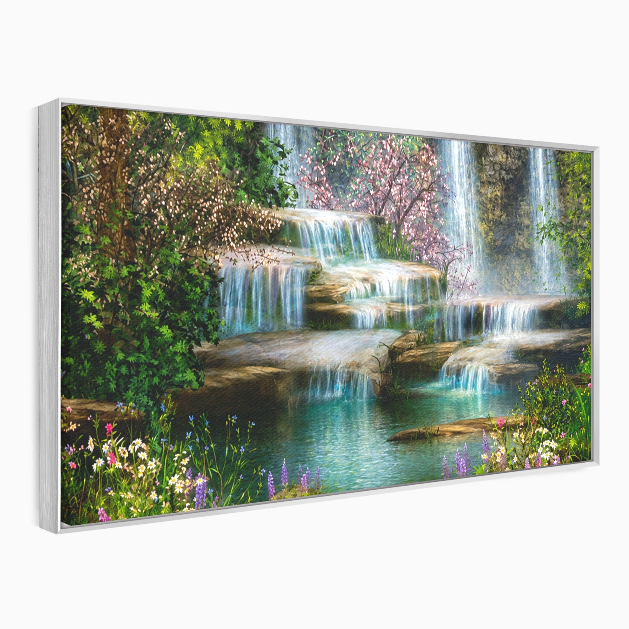 Tablou Canvas Premium LuxCanva® A1764, Cascade De Primavara, Cascade, Primavara, Natura, Gradina, Living, Culori Vibrante