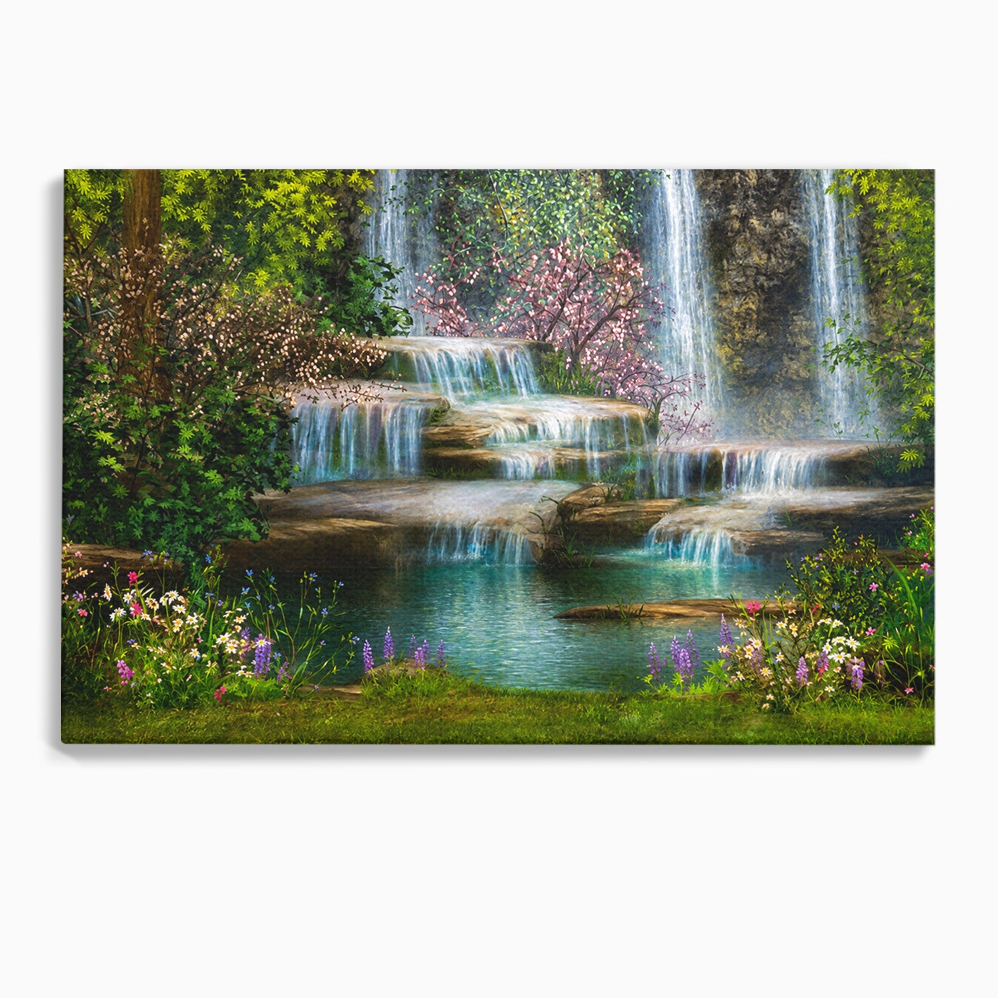 Tablou Canvas Premium LuxCanva® A1764, Cascade De Primavara, Cascade, Primavara, Natura, Gradina, Living, Culori Vibrante