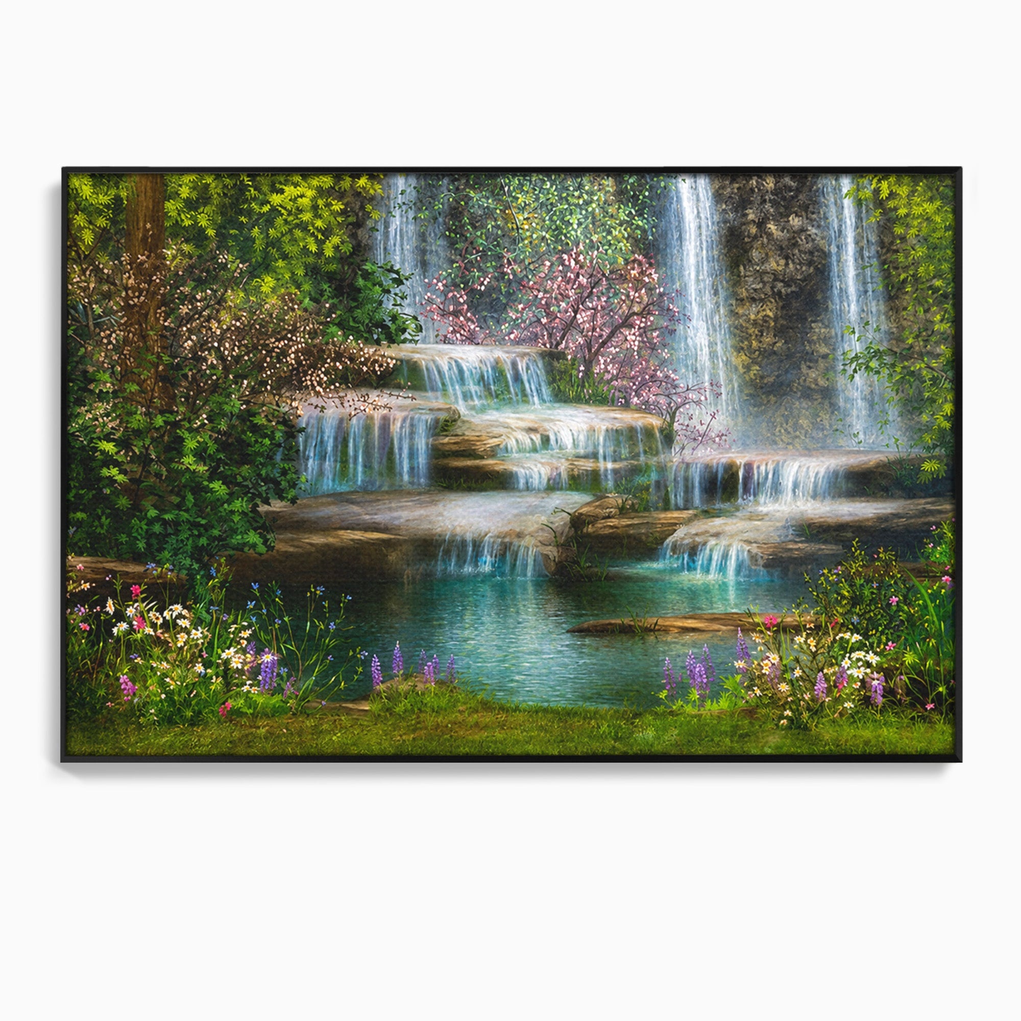 Tablou Canvas Premium LuxCanva® A1764, Cascade De Primavara, Cascade, Primavara, Natura, Gradina, Living, Culori Vibrante