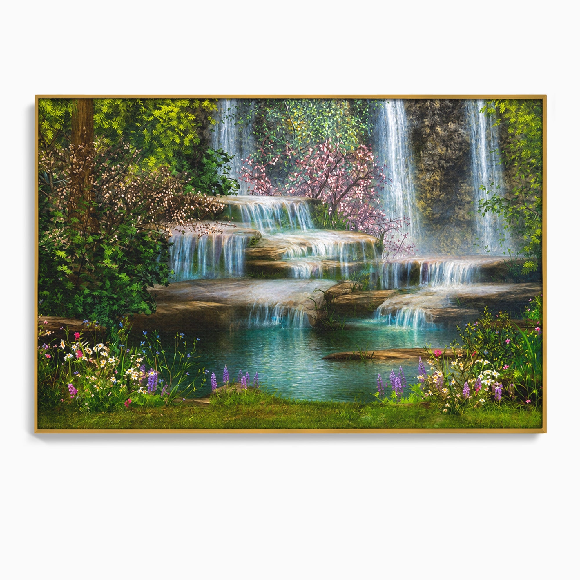Tablou Canvas Premium LuxCanva® A1764, Cascade De Primavara, Cascade, Primavara, Natura, Gradina, Living, Culori Vibrante