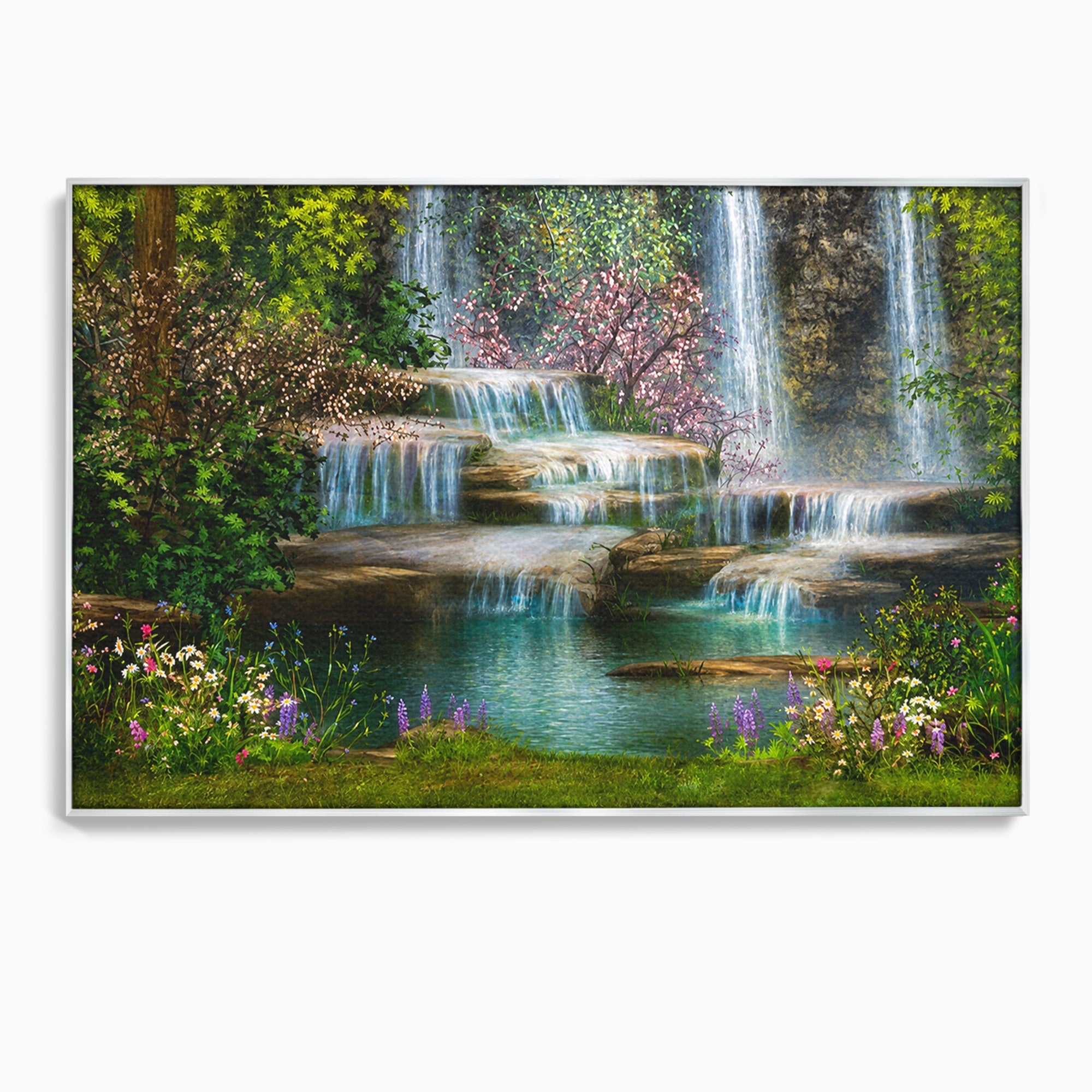 Tablou Canvas Premium LuxCanva® A1764, Cascade De Primavara, Cascade, Primavara, Natura, Gradina, Living, Culori Vibrante