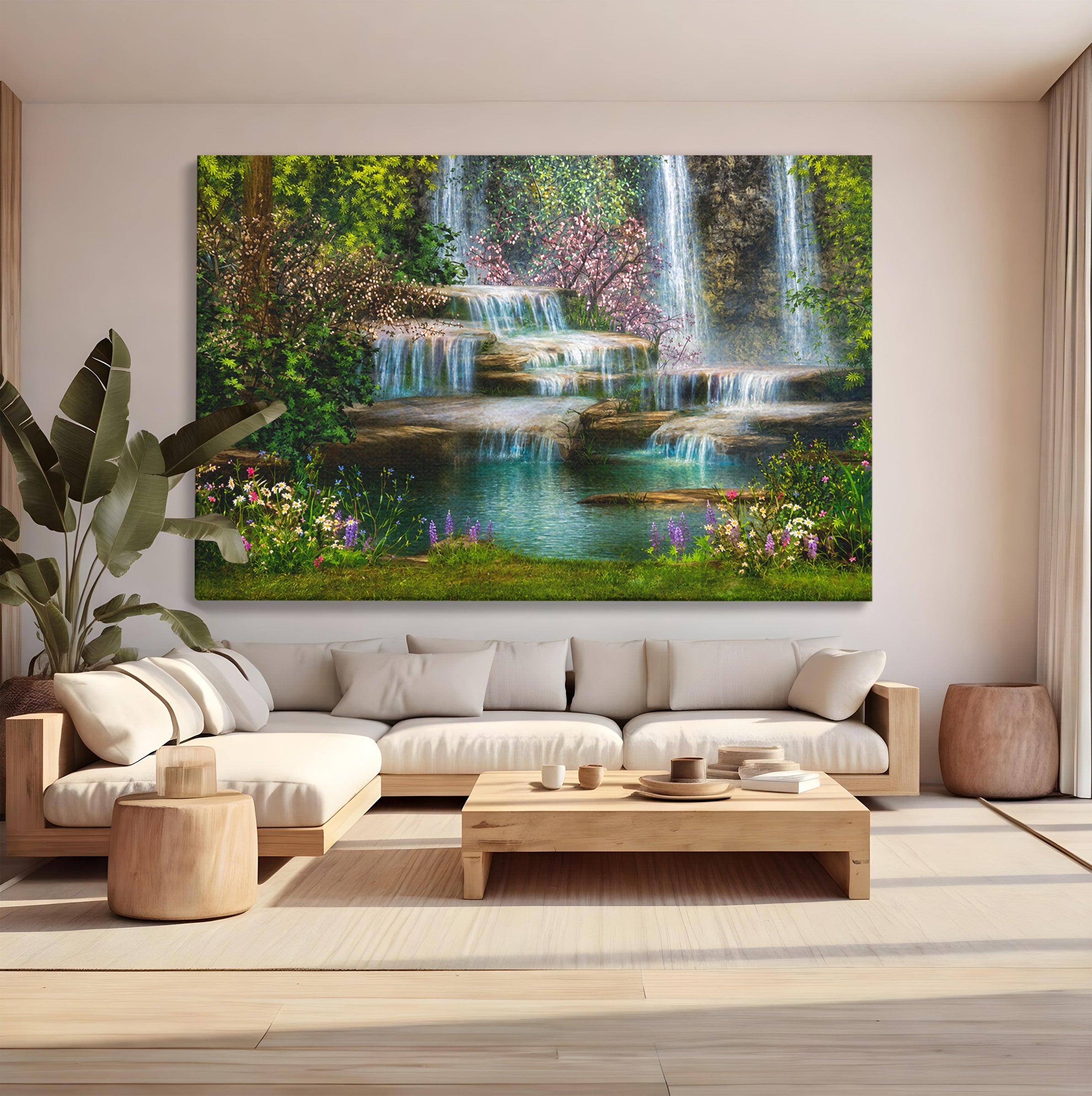 Tablou Canvas Premium LuxCanva® A1764, Cascade De Primavara, Cascade, Primavara, Natura, Gradina, Living, Culori Vibrante