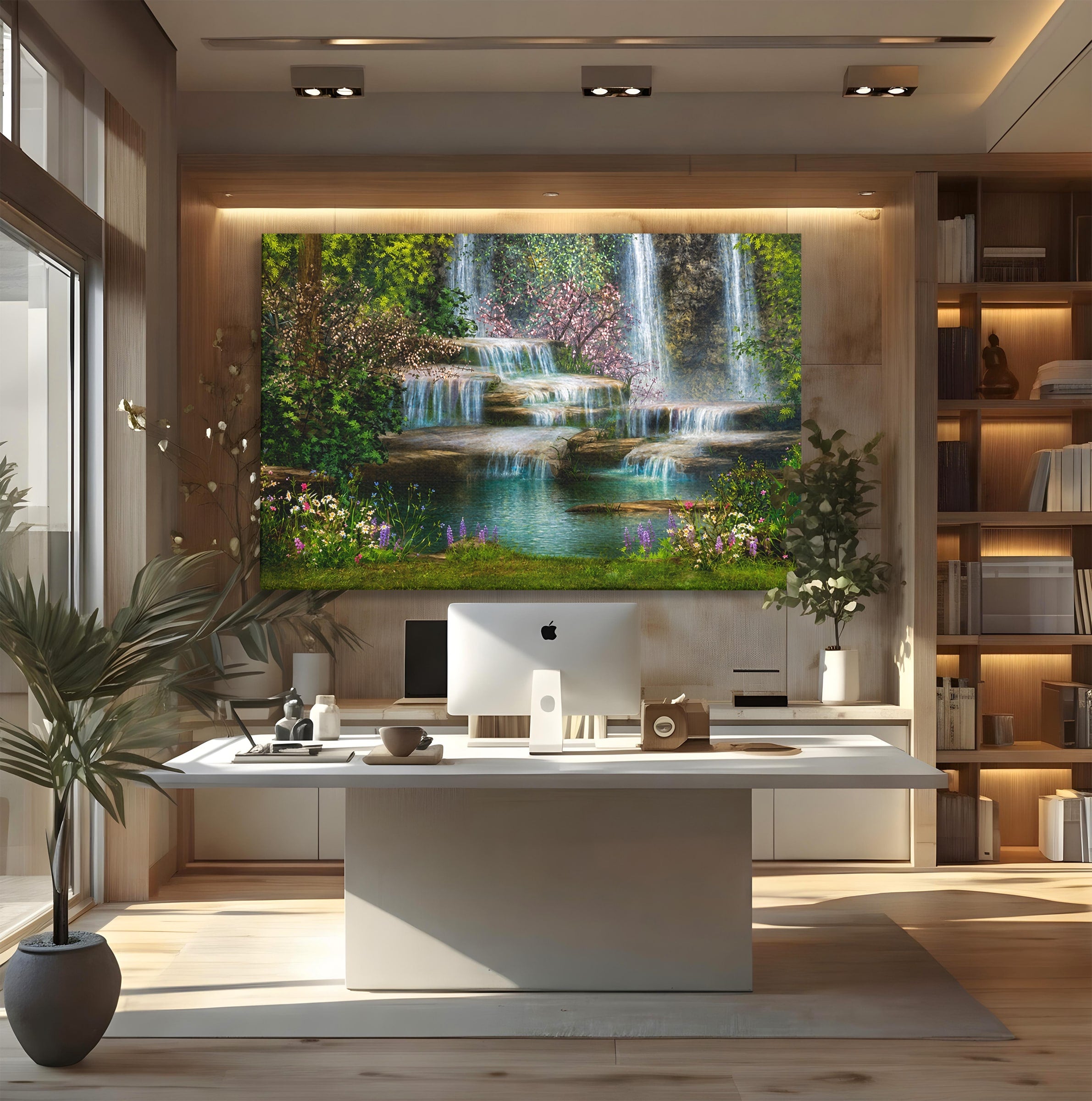 Tablou Canvas Premium LuxCanva® A1764, Cascade De Primavara, Cascade, Primavara, Natura, Gradina, Living, Culori Vibrante