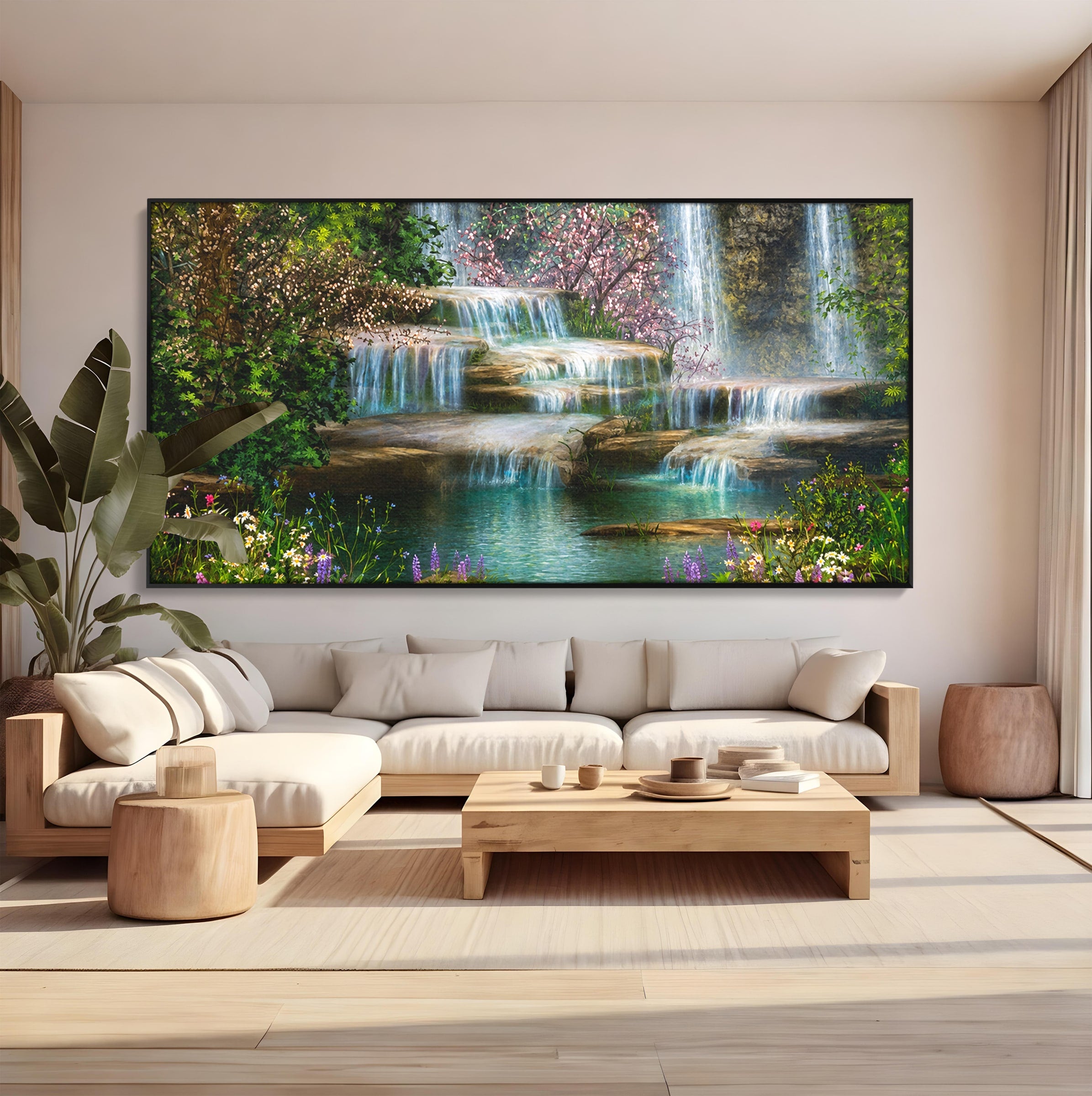 Tablou Canvas Premium LuxCanva® A1764, Cascade De Primavara, Cascade, Primavara, Natura, Gradina, Living, Culori Vibrante