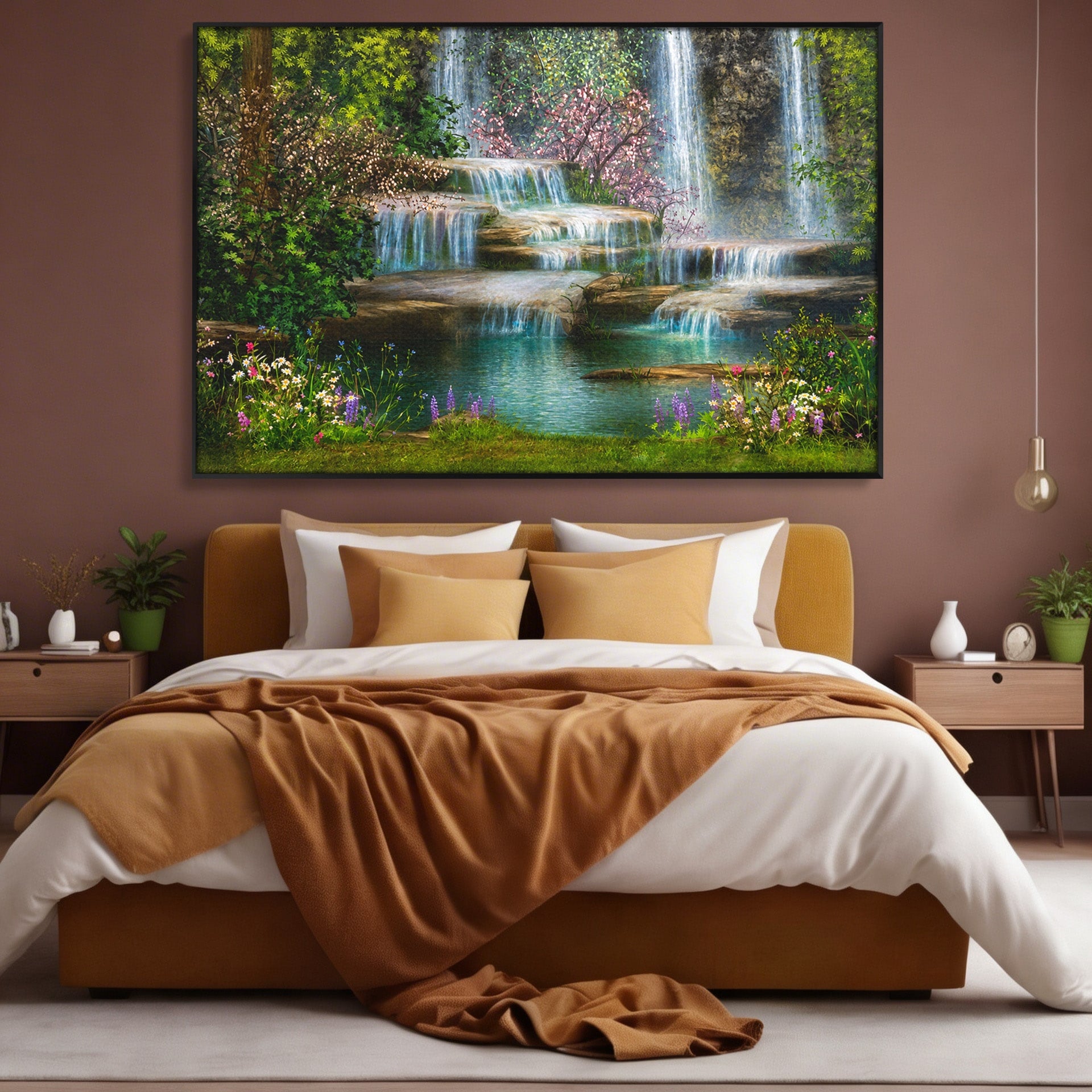 Tablou Canvas Premium LuxCanva® A1764, Cascade De Primavara, Cascade, Primavara, Natura, Gradina, Living, Culori Vibrante