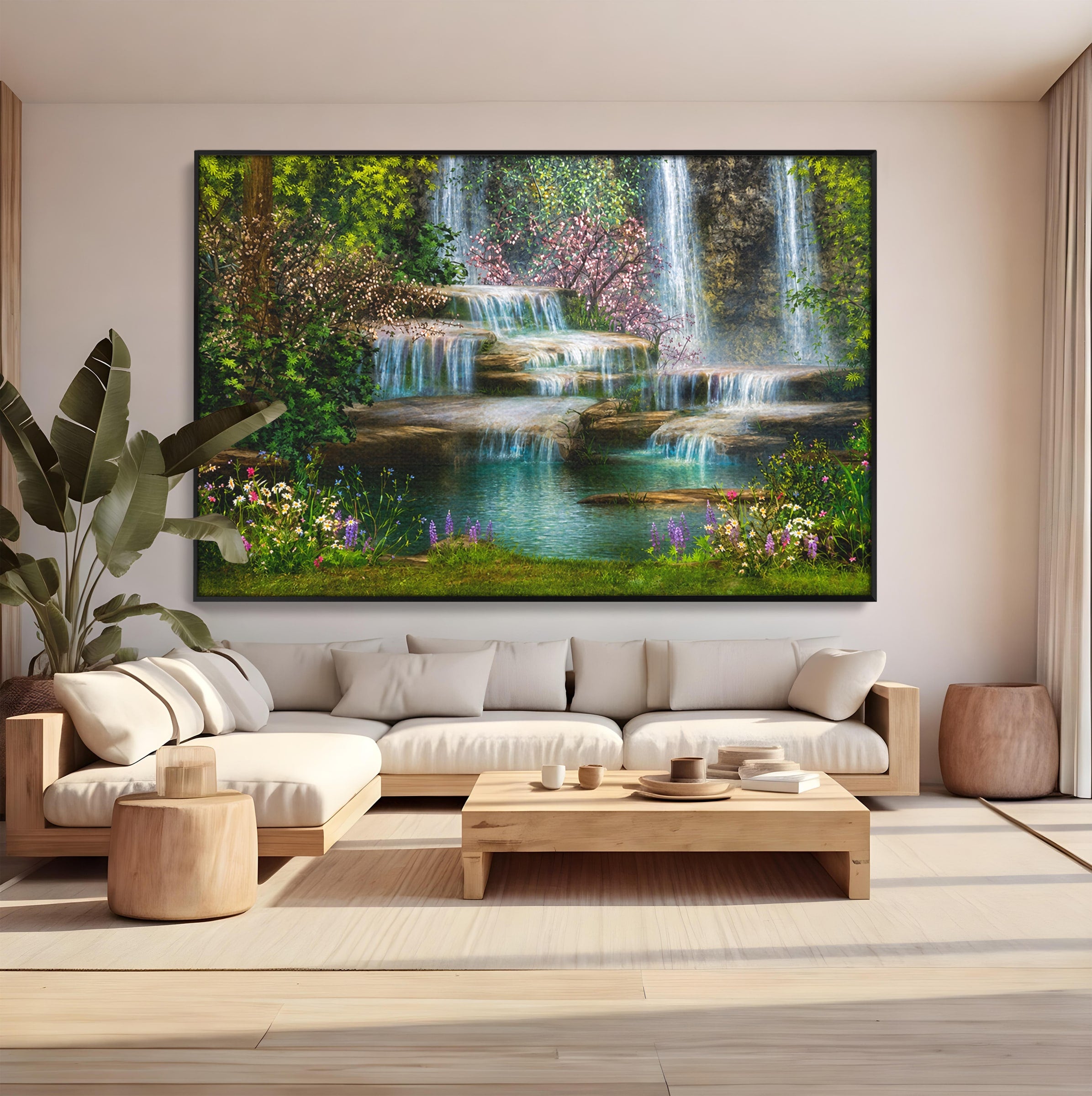 Tablou Canvas Premium LuxCanva® A1764, Cascade De Primavara, Cascade, Primavara, Natura, Gradina, Living, Culori Vibrante